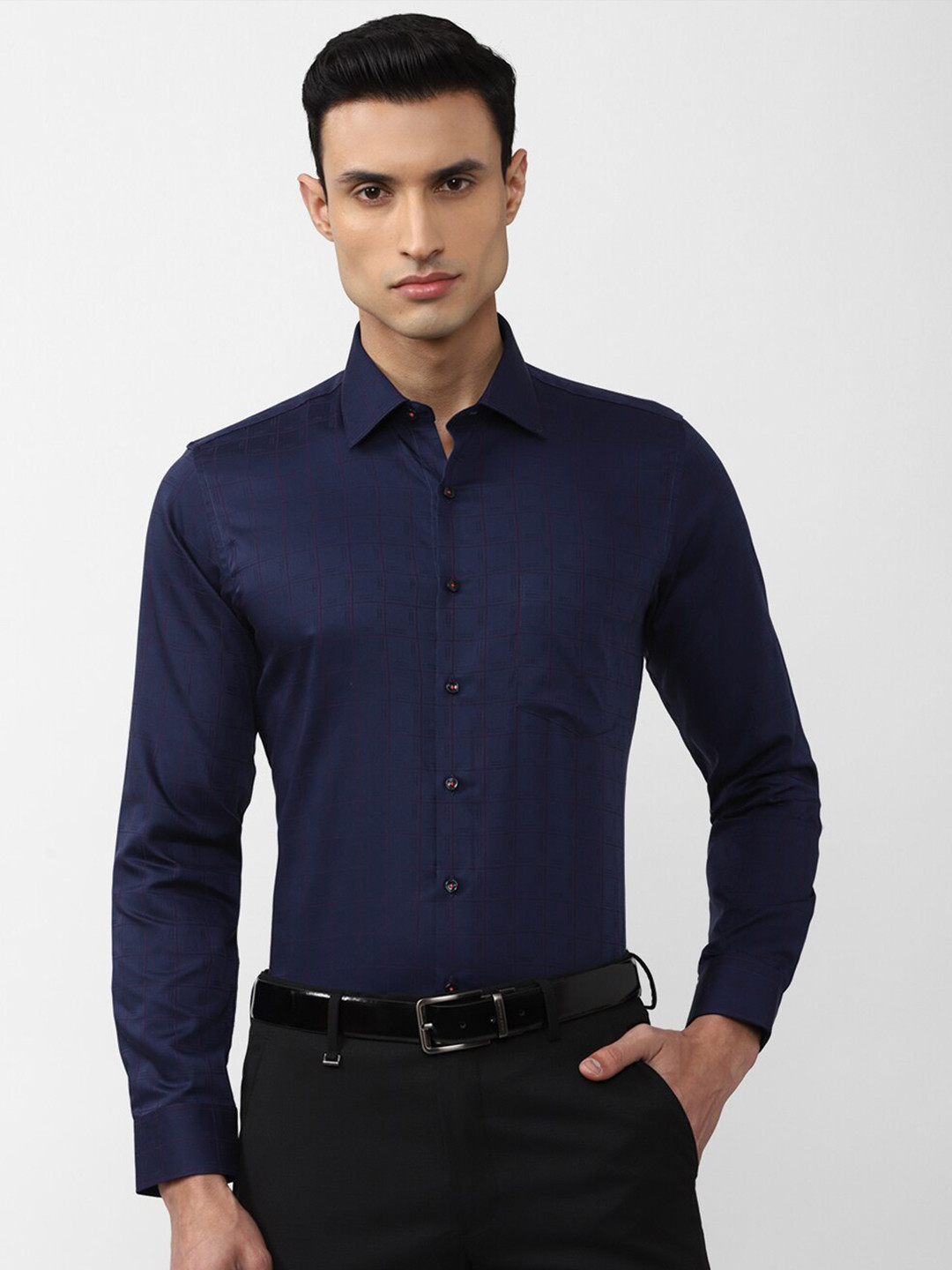 Van Heusen Men Slim Fit Formal Cotton Shirt, Navy blue 
Van Heusen Men Slim Fit Formal Cotton Shirt, Navy blue