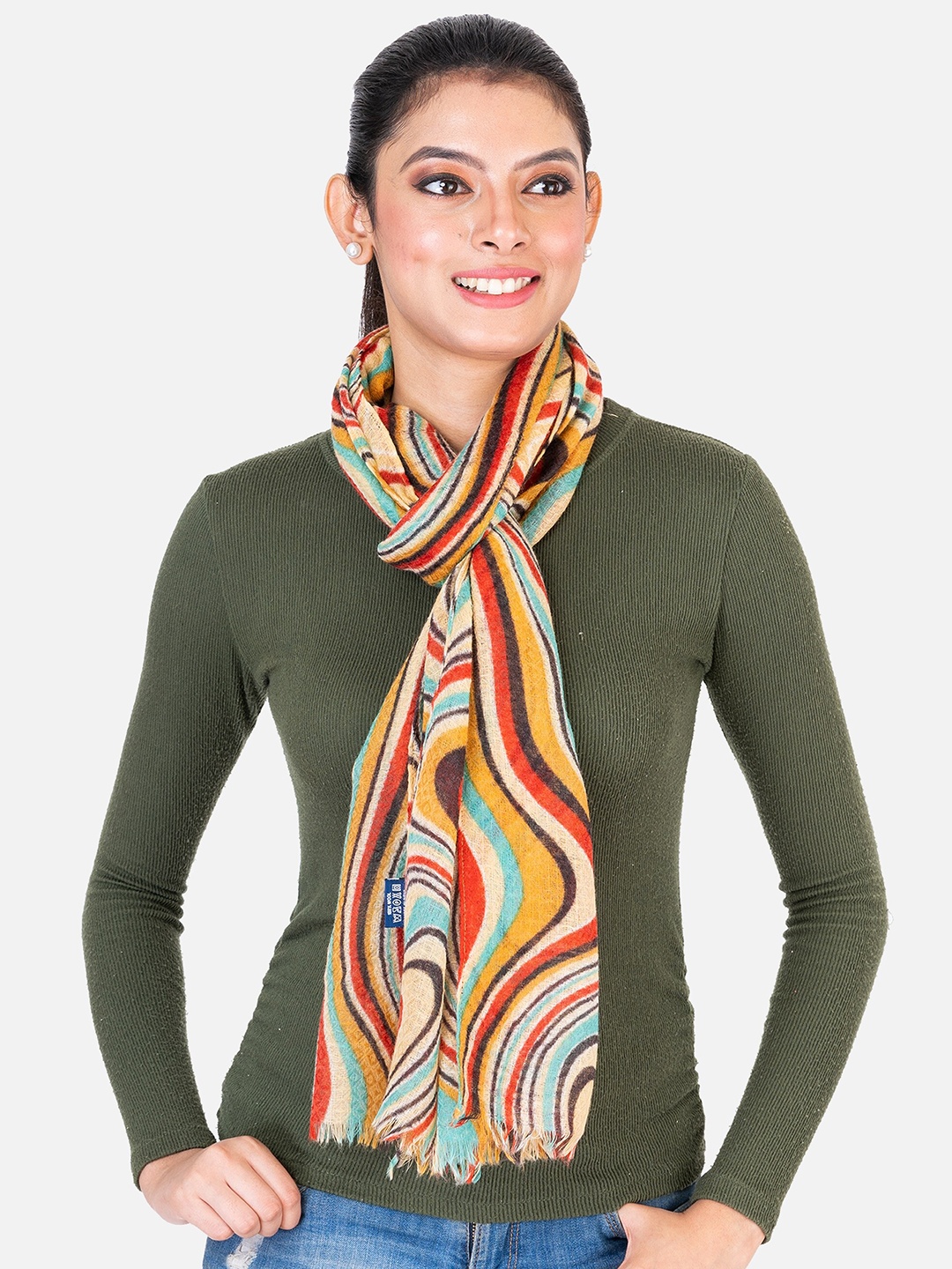 AQVA Women Printed Scarf, Beige