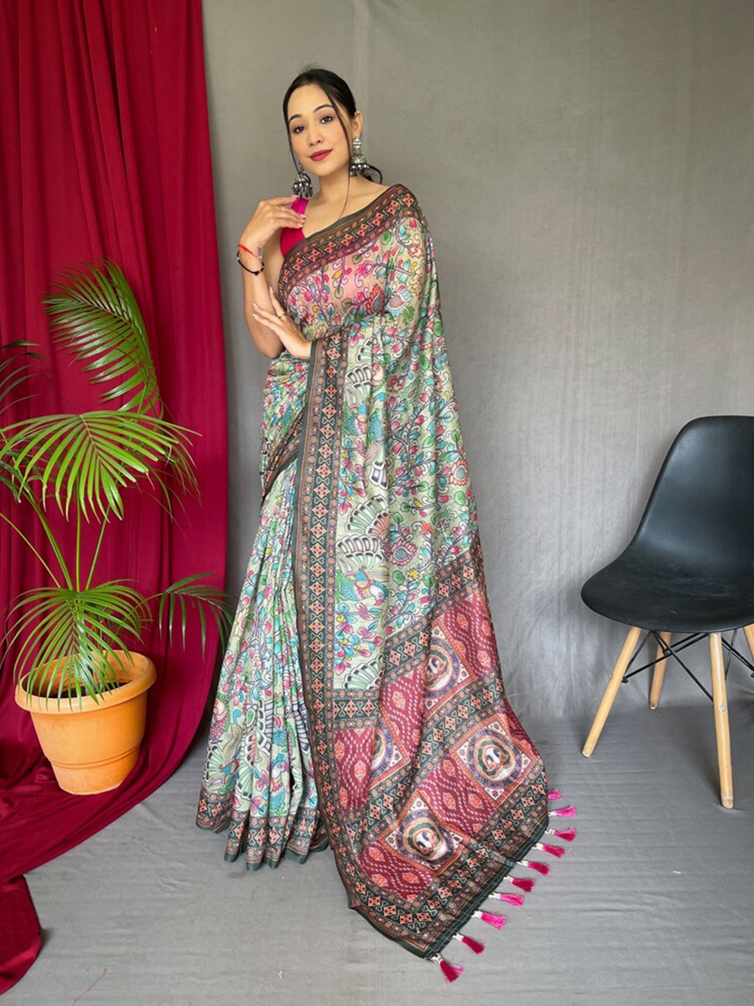 Exclusiva Ethnic Motifs Printed Pure Cotton Saree, Maroon