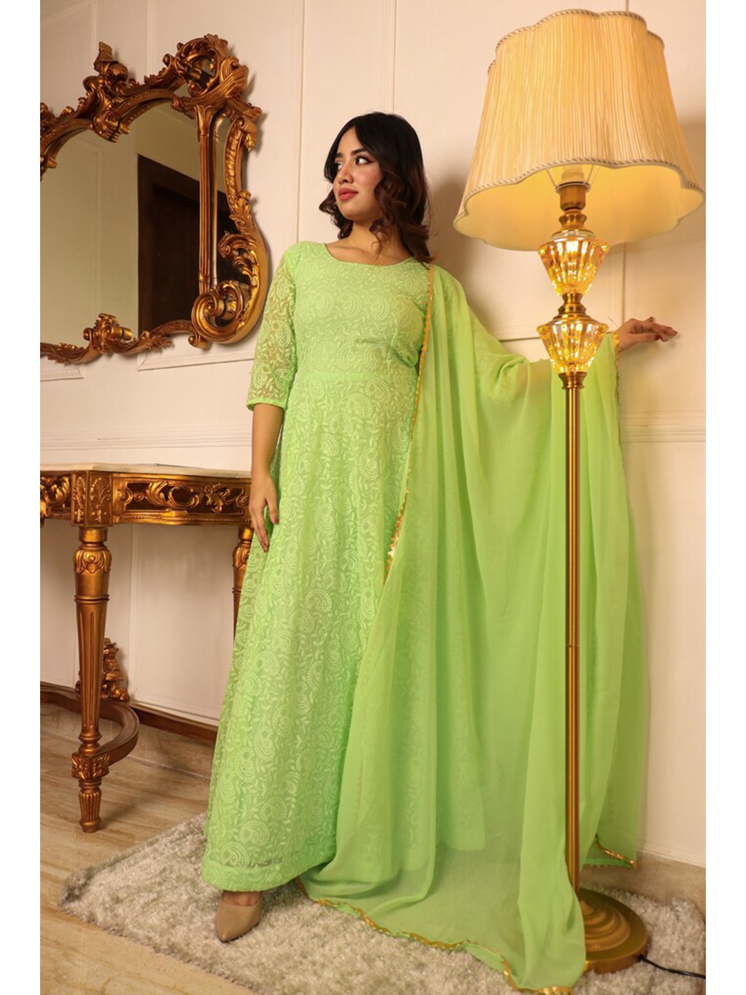Virah Fashion Women Paisley Embroidered Pastels Georgette Anarkali Kurta With Dupatta, Green
Virah Fashion Women Paisley Embroidered Pastels Georgette Anarkali Kurta With Dupatta, Green