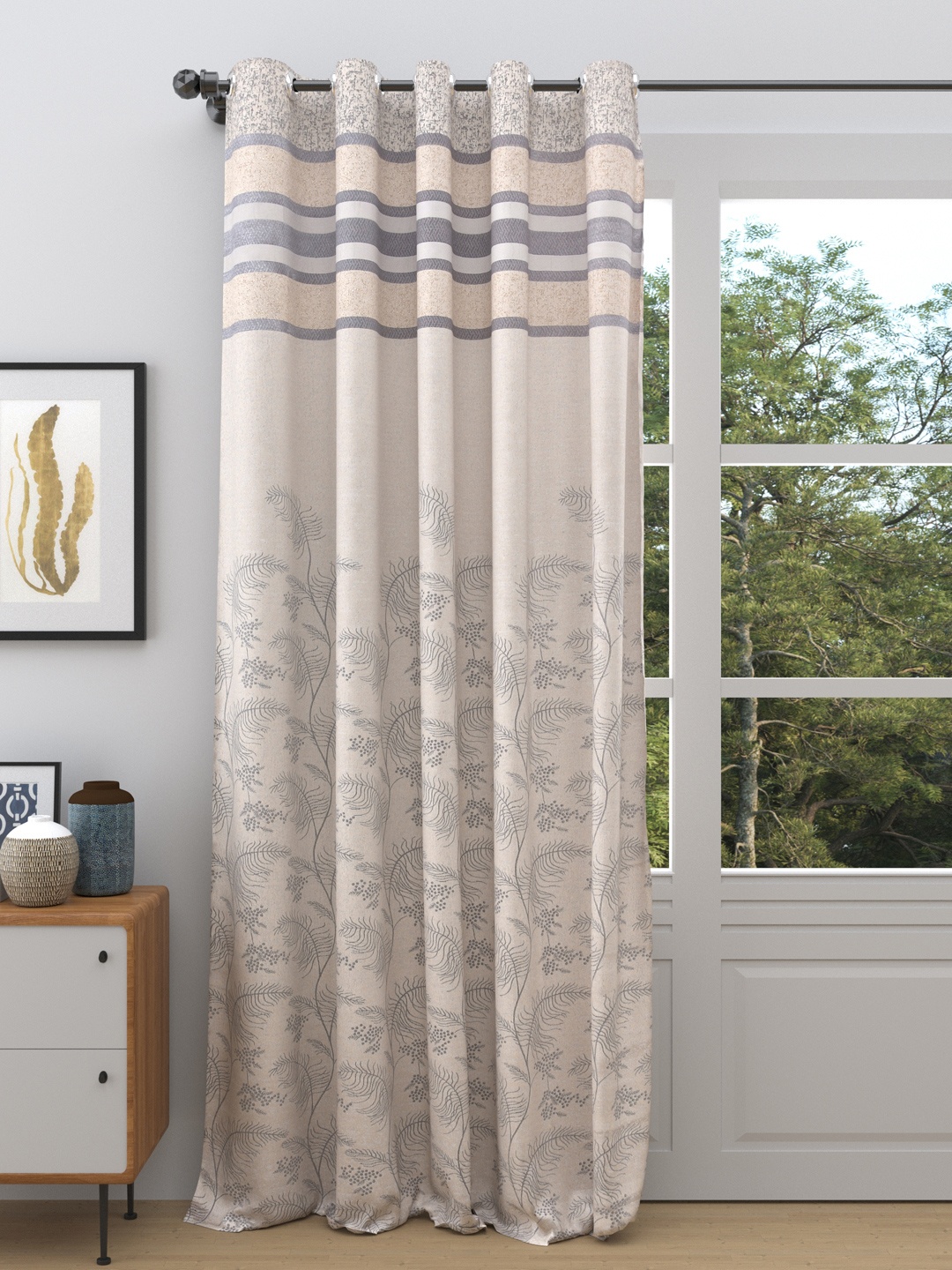 DREAM WEAVERZ Cream-Coloured & Grey Floral Printed Room Darkening Single Door Curtain
DREAM WEAVERZ Cream-Coloured & Grey Floral Printed Room Darkening Single Door Curtain
