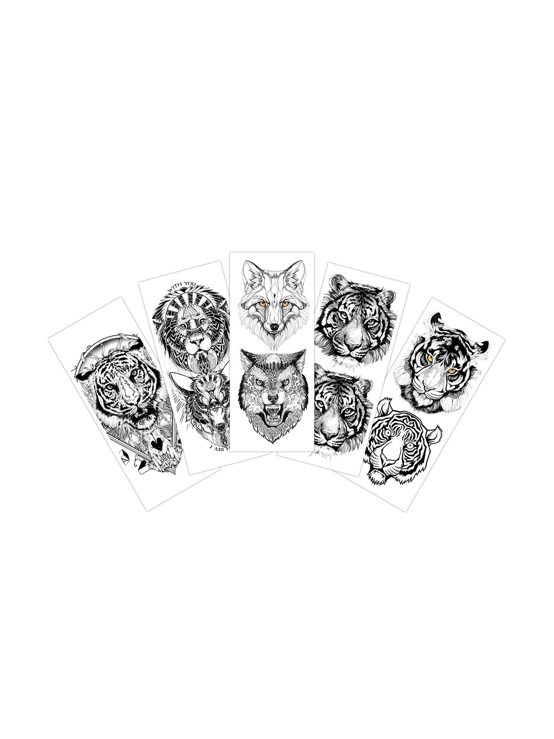 S.A.V.I. 5-Pieces Combo Of Wild Animals Tiger & Lion Wolf Designs Temporary Tattoo Stickers, Black
S.A.V.I. 5-Pieces Combo Of Wild Animals Tiger & Lion Wolf Designs Temporary Tattoo Stickers, Black