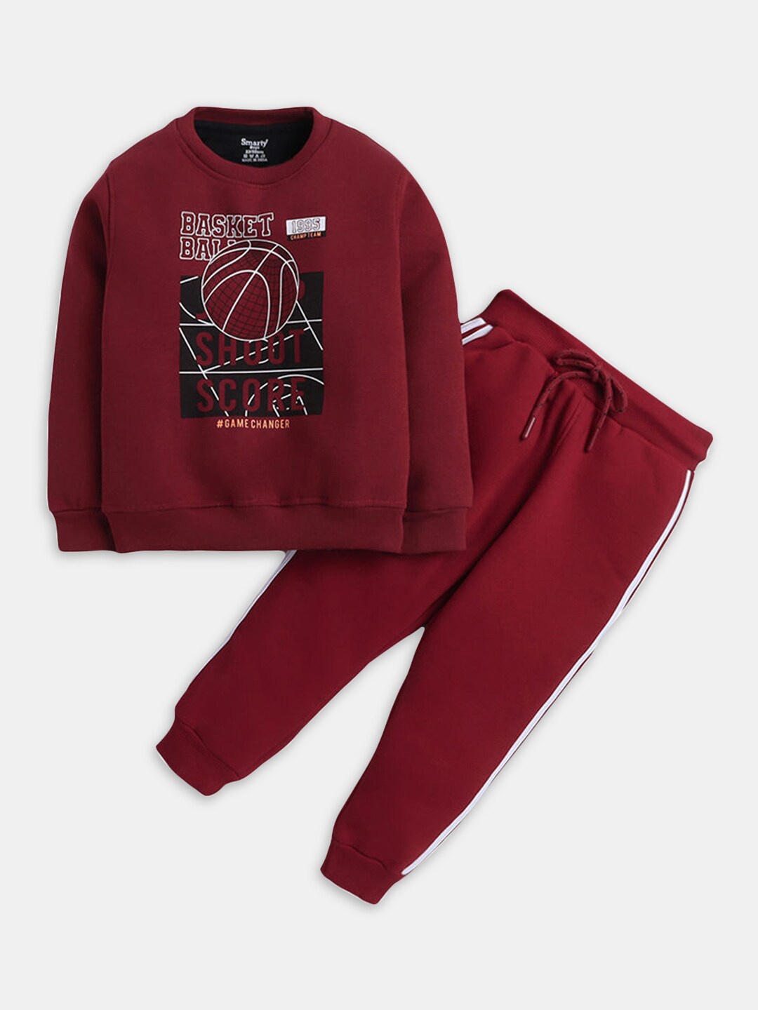 Hopscotch Boys Printed T-shirt with Pyjama Set, Maroon