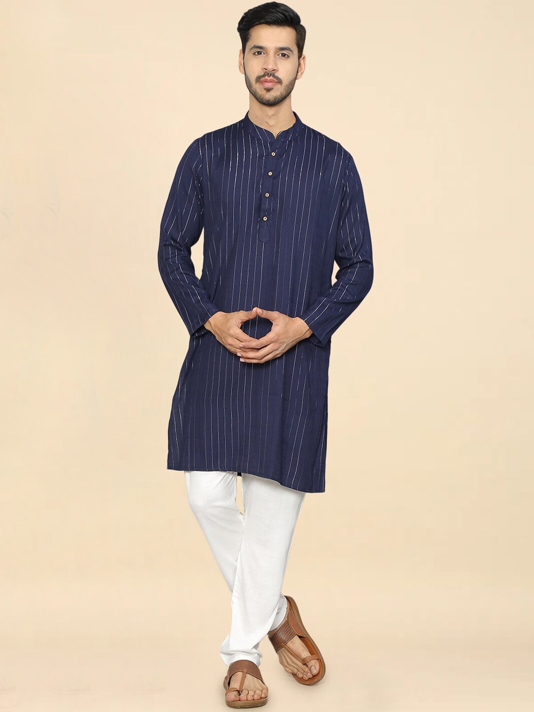 FLAVIDO Men Mandarin Collar Striped Printed Pure Cotton Kurta With Churidar, Blue
FLAVIDO Men Mandarin Collar Striped Printed Pure Cotton Kurta With Churidar, Blue