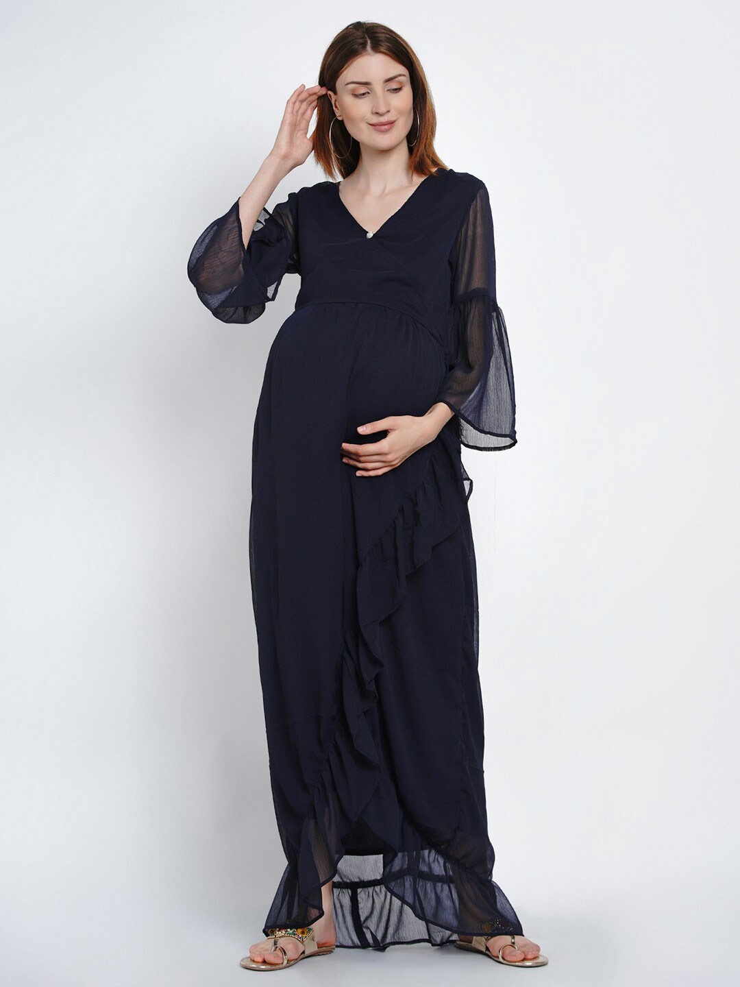 Mine4Nine V Neck Maternity Dress, Navy blue