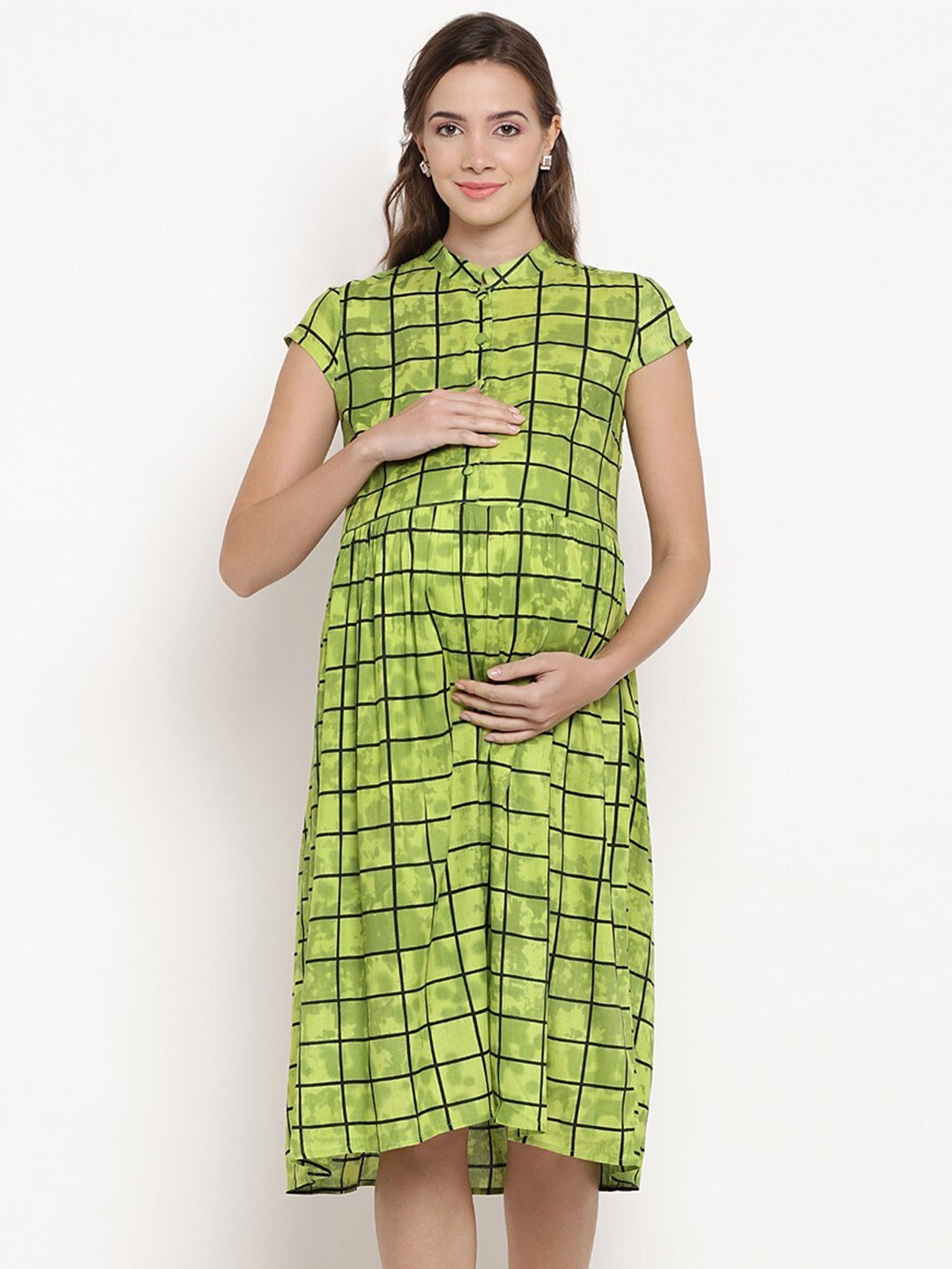 Mine4Nine Checked Maternity Dress, Green