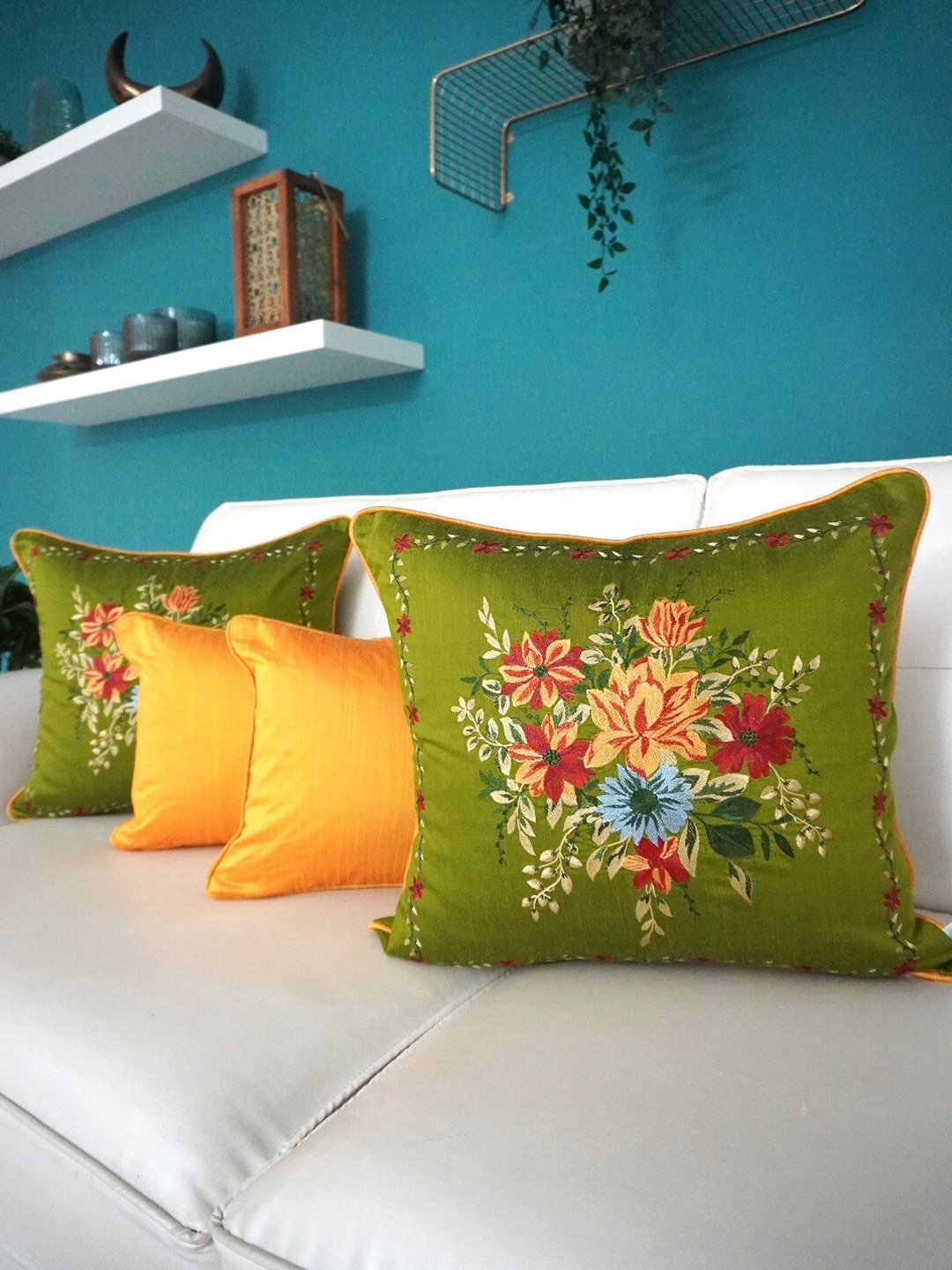 TARA- Sparkling Homes Green & Yellow Set of 4 Floral Embroidered Square Cushion Covers
TARA- Sparkling Homes Green & Yellow Set of 4 Floral Embroidered Square Cushion Covers