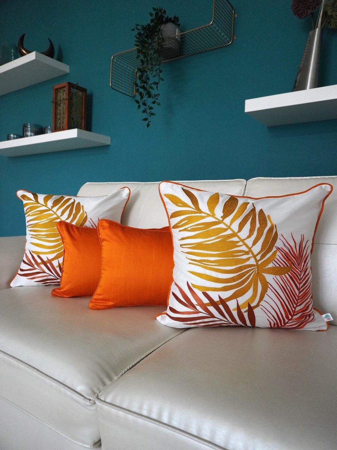 TARA- Sparkling Homes White & Orange Set of 4 Leaf Embroidered Square Cushion Covers
TARA- Sparkling Homes White & Orange Set of 4 Leaf Embroidered Square Cushion Covers