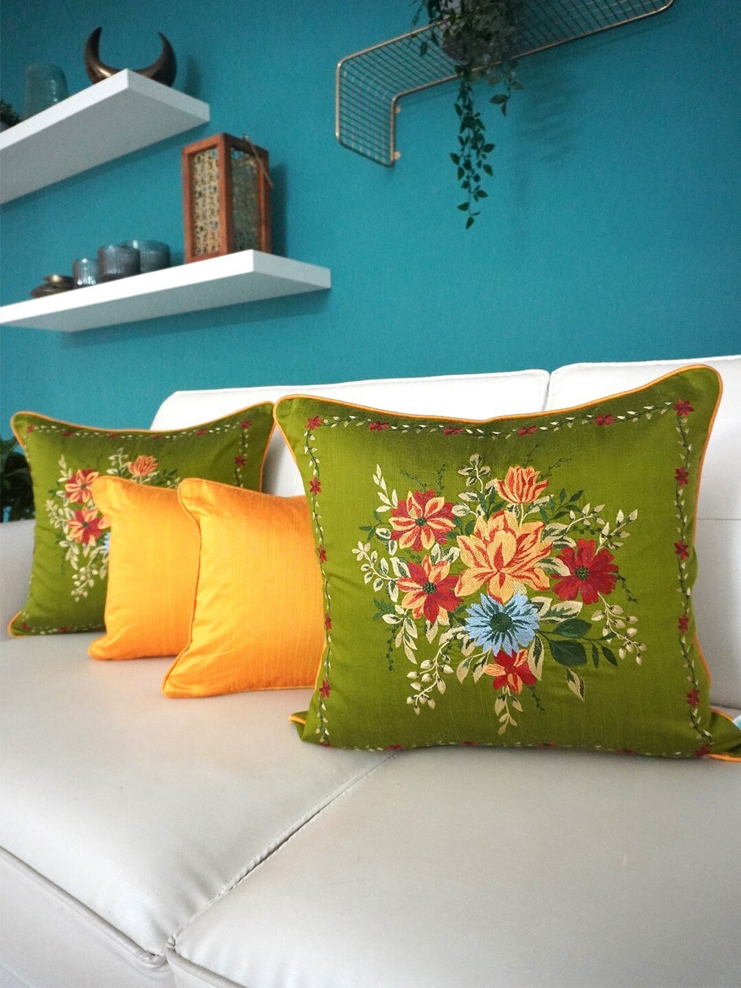 TARA- Sparkling Homes Green & Yellow Set of 4 Floral Embroidered Square Cushion Covers
TARA- Sparkling Homes Green & Yellow Set of 4 Floral Embroidered Square Cushion Covers
