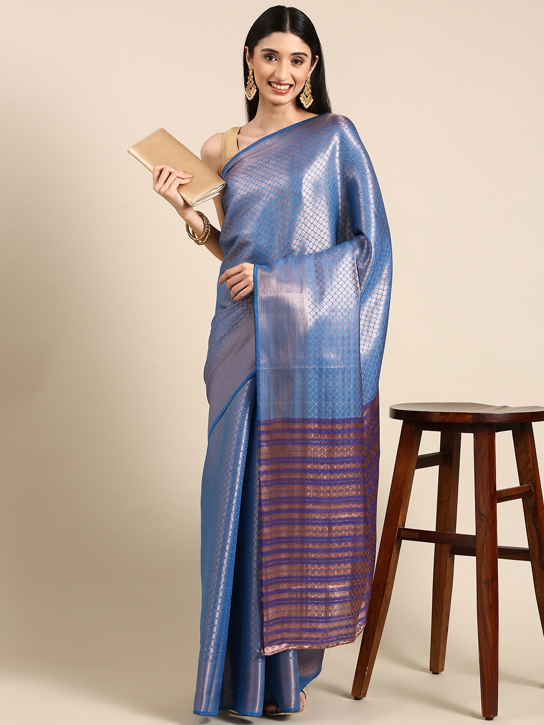 Anouk Woven Design Zari Silk Blend Saree, Blue