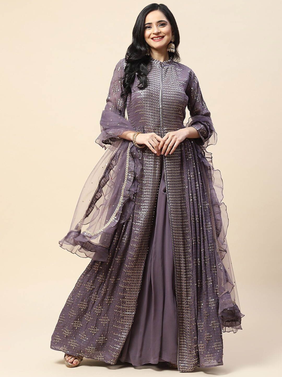 Meena Bazaar Purple Embroidered Sequinned Ready to Wear Lehenga & Blouse With Dupatta
Meena Bazaar Purple Embroidered Sequinned Ready to Wear Lehenga & Blouse With Dupatta