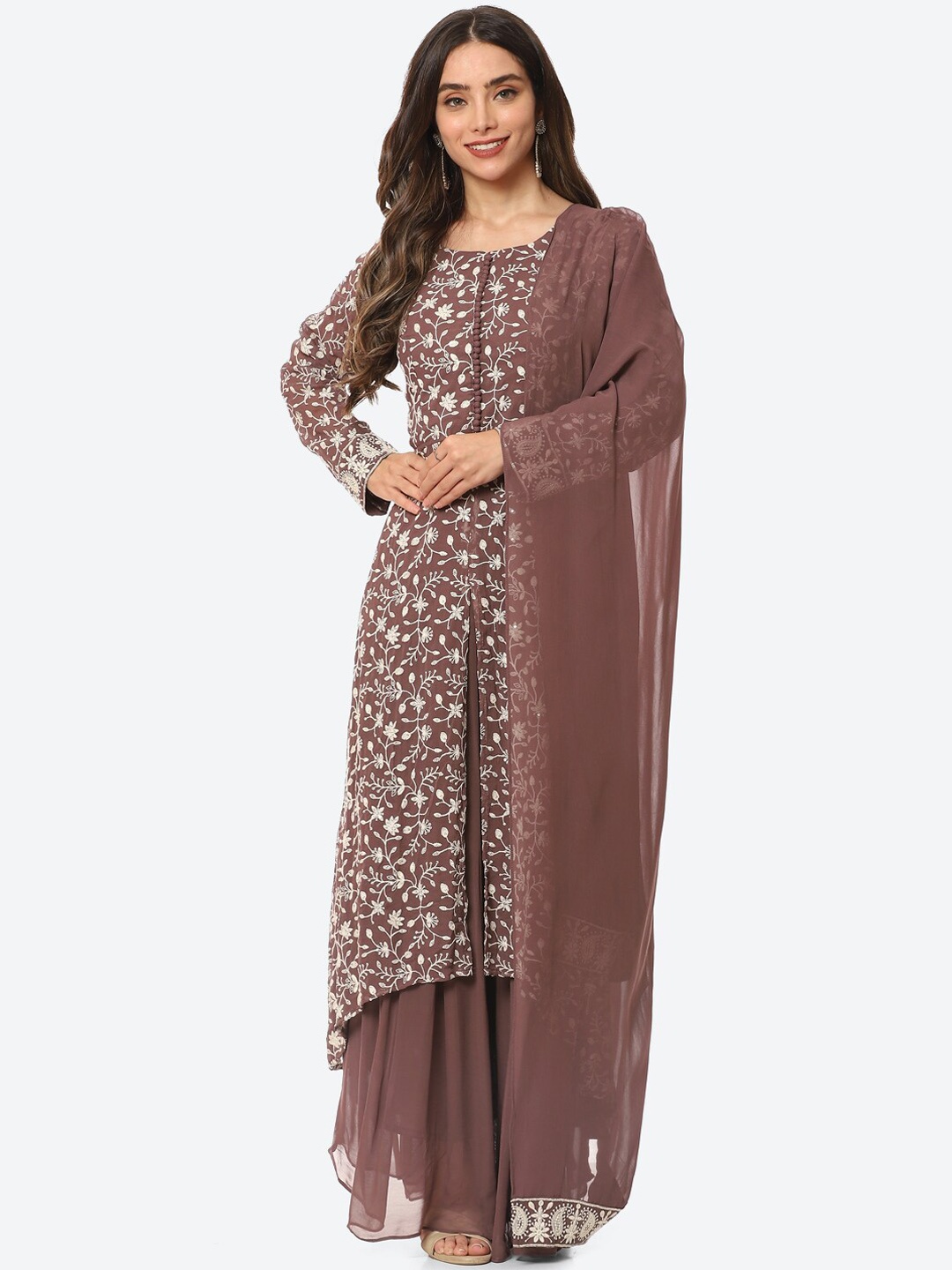Meena Bazaar Women Floral Embroidered Round Neck Kurta with Palazzos & Dupatta, Brown
Meena Bazaar Women Floral Embroidered Round Neck Kurta with Palazzos & Dupatta, Brown
