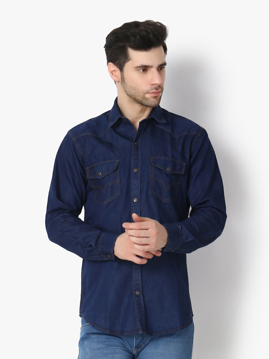 VIOSFAIRA Men Slim Fit Casual Shirt, Blue