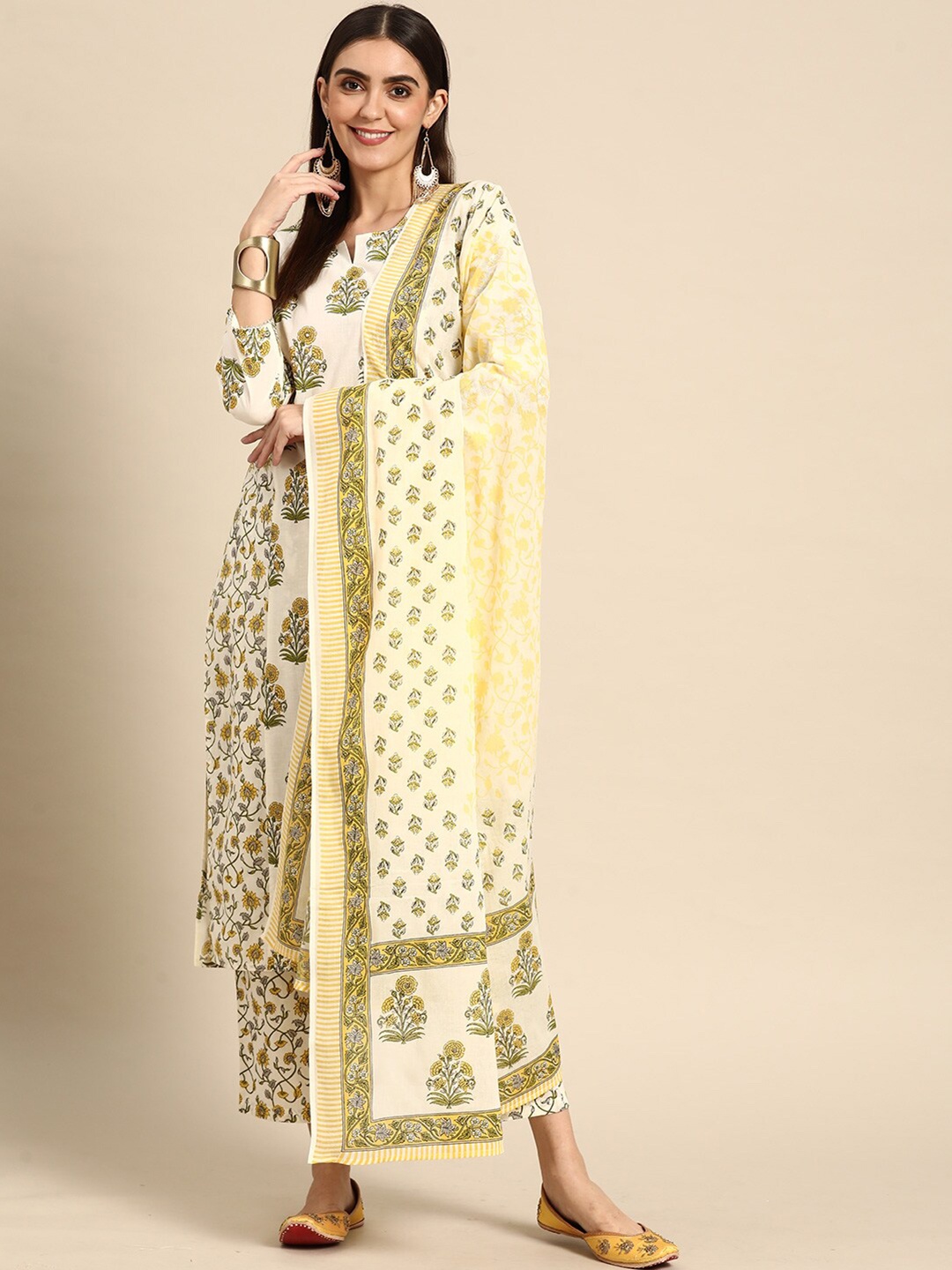 Prakrti Ethnic Motifs Printed Sequinned Pure Cotton Kurta with Trousers & Dupatta, Off white
Prakrti Ethnic Motifs Printed Sequinned Pure Cotton Kurta with Trousers & Dupatta, Off white