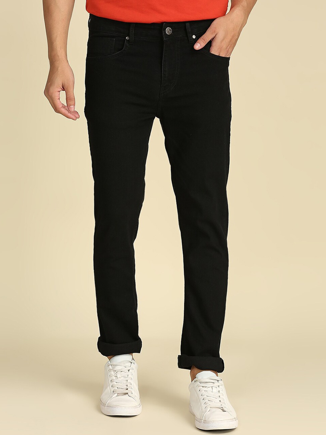 High Star Men Slim Fit Mid-Rise Stretchable Jeans, Black