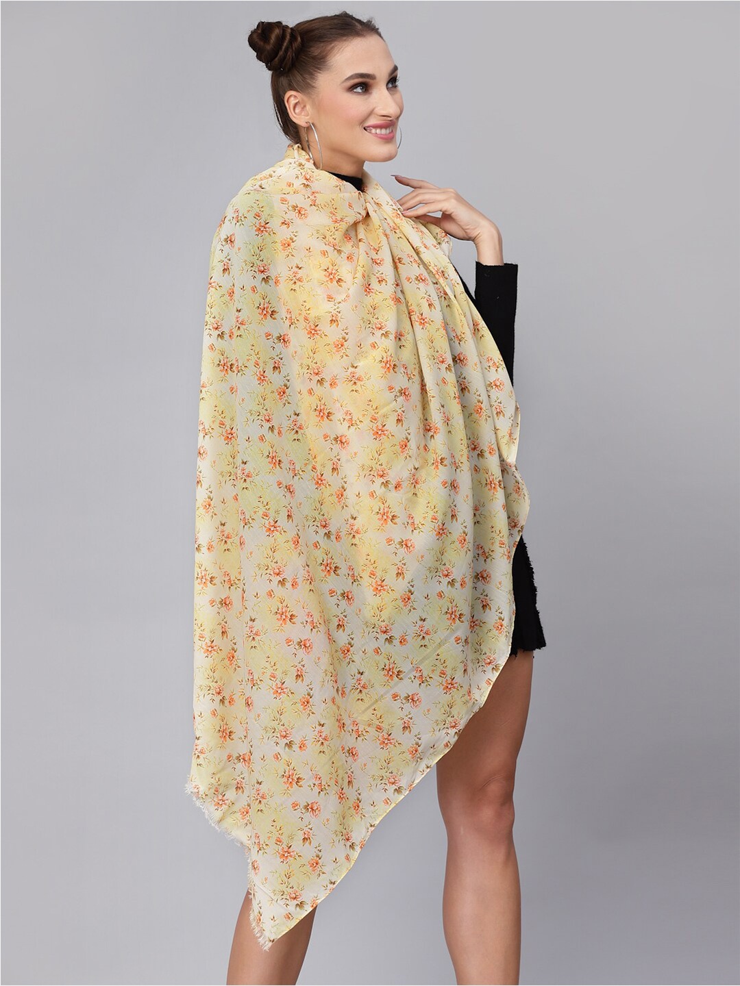 J Style Women Printed Stole, Yellow
