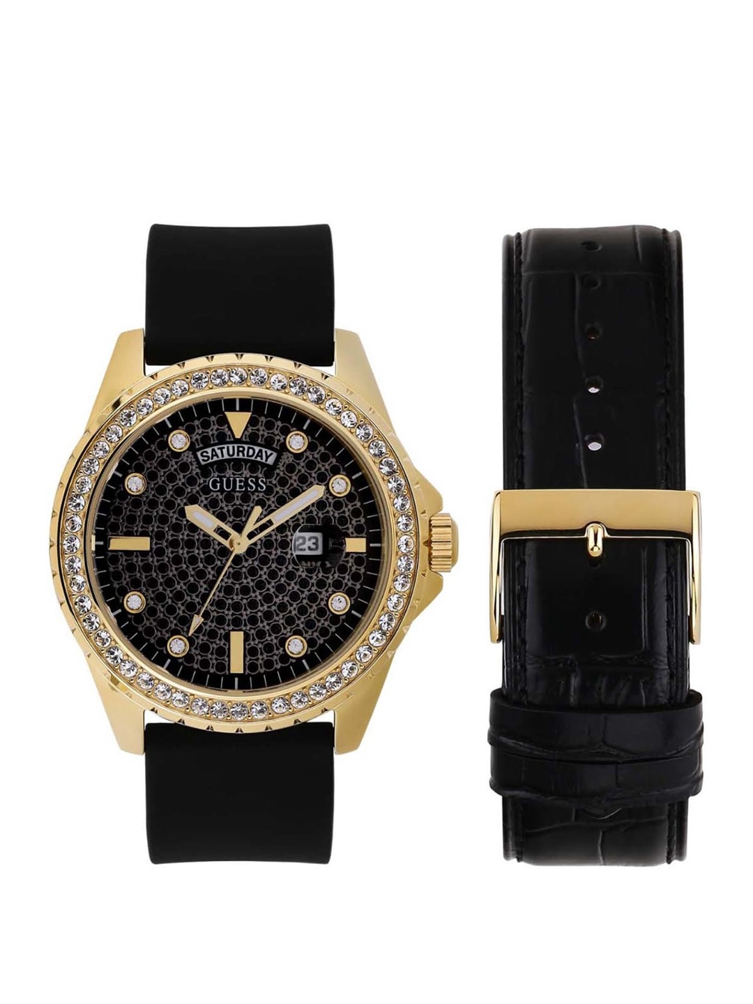 GUESS Men Embellished Dial & Straps Analogue Watch GW0297G1, Black
