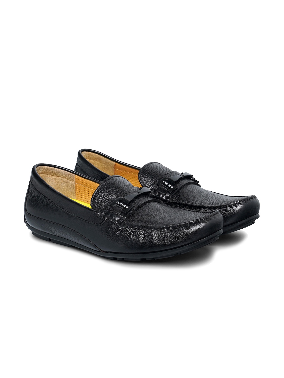 Florsheim Men Textured Leather Loafers, Black