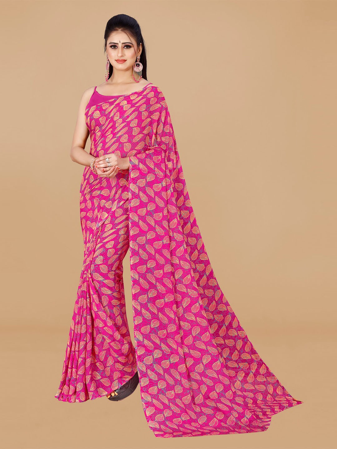 ANAND SAREES Floral Printed Pure Georgette Saree, Pink