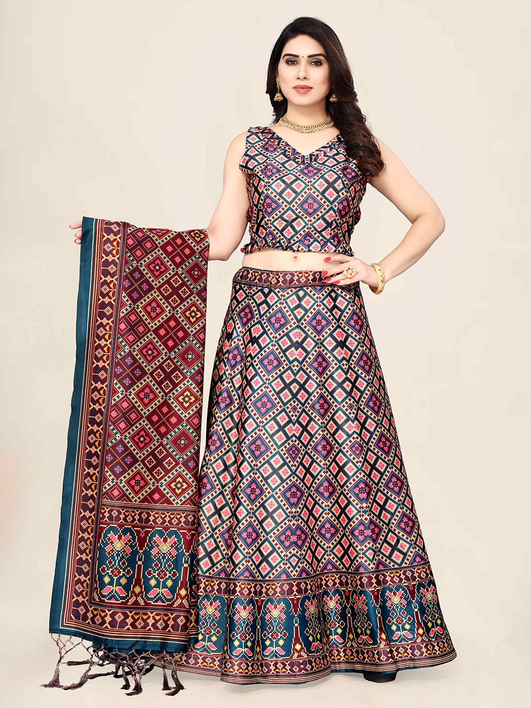 Kaizen TEXO FAB Purple & Green Printed Semi-Stitched Lehenga & Unstitched Blouse With Dupatta
Kaizen TEXO FAB Purple & Green Printed Semi-Stitched Lehenga & Unstitched Blouse With Dupatta