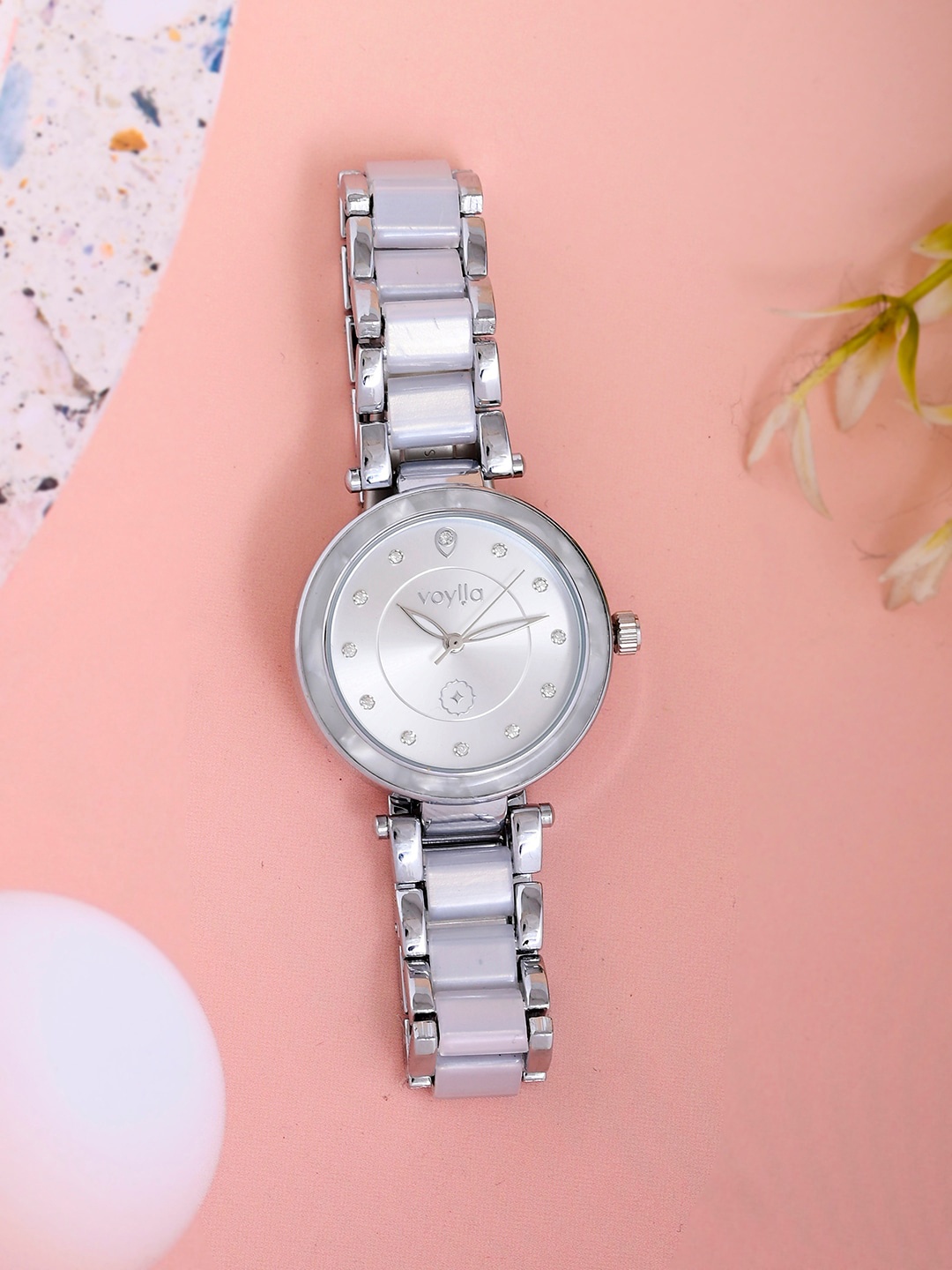 Voylla Women Embellished Dial Stainless Steel Bracelet Style Straps Analogue Watch, Silver
Voylla Women Embellished Dial Stainless Steel Bracelet Style Straps Analogue Watch, Silver