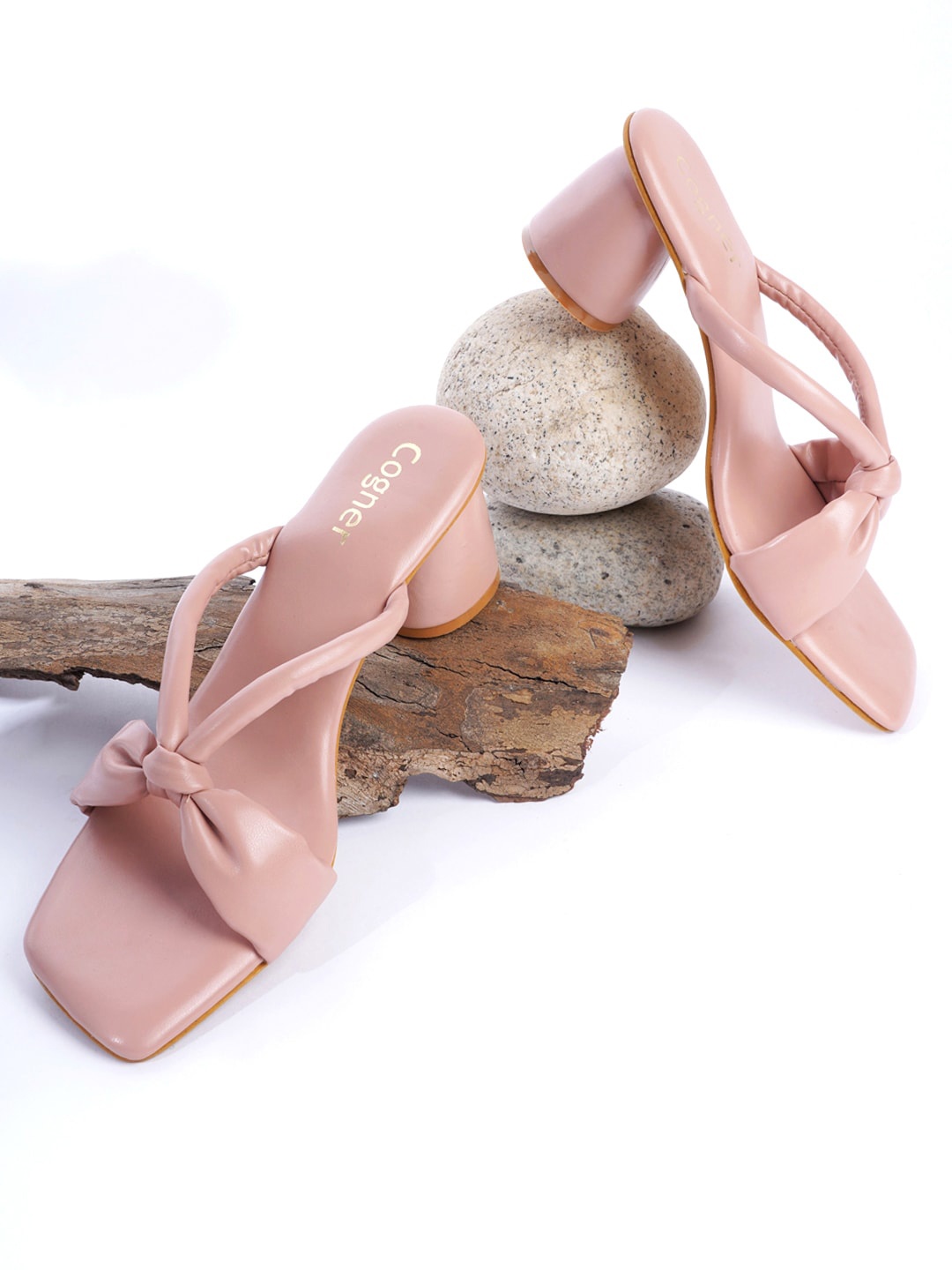 Cogner Block Heels With Bows, Beige
