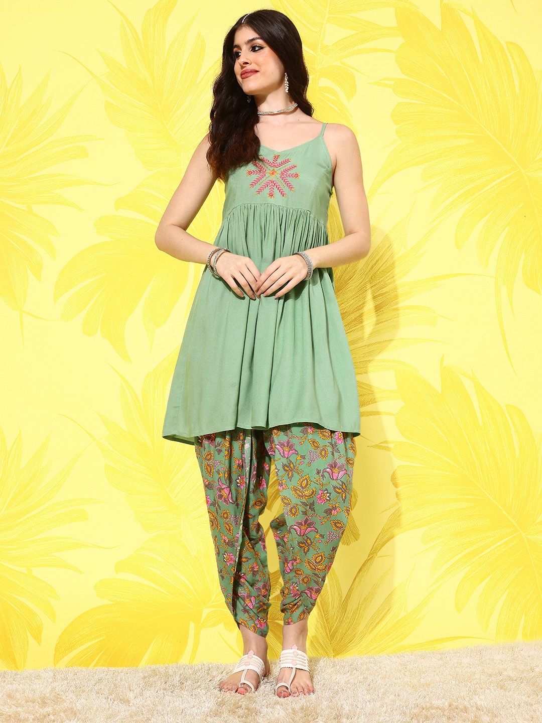 Anouk Women Embroidered Yoke Design Shoulder Straps A-Line Kurta with Printed Salwar, Green
Anouk Women Embroidered Yoke Design Shoulder Straps A-Line Kurta with Printed Salwar, Green