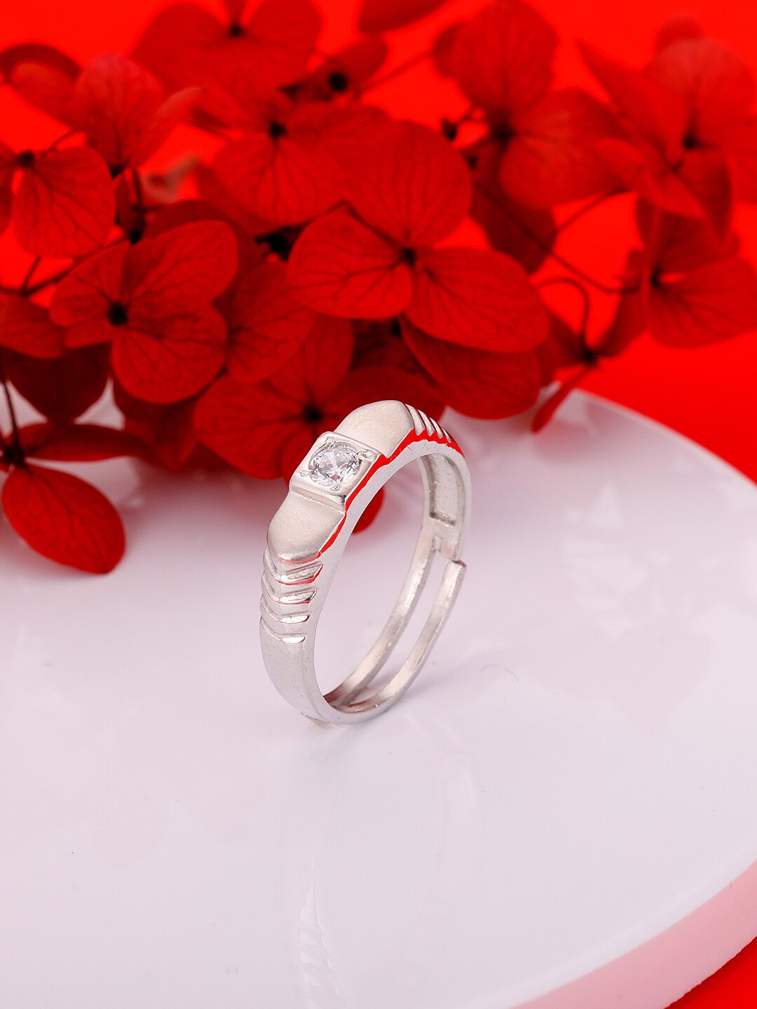 GIVA 92.5 Sterling Silver Rhodium-Plated CZ-Studded Finger Ring