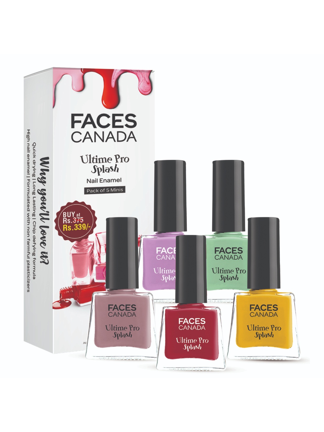 FACES CANADA Set of 5 Ultime Pro Splash Long Lasting Mini Nail Enamels - 5 ml Each, Yellow
FACES CANADA Set of 5 Ultime Pro Splash Long Lasting Mini Nail Enamels - 5 ml Each, Yellow