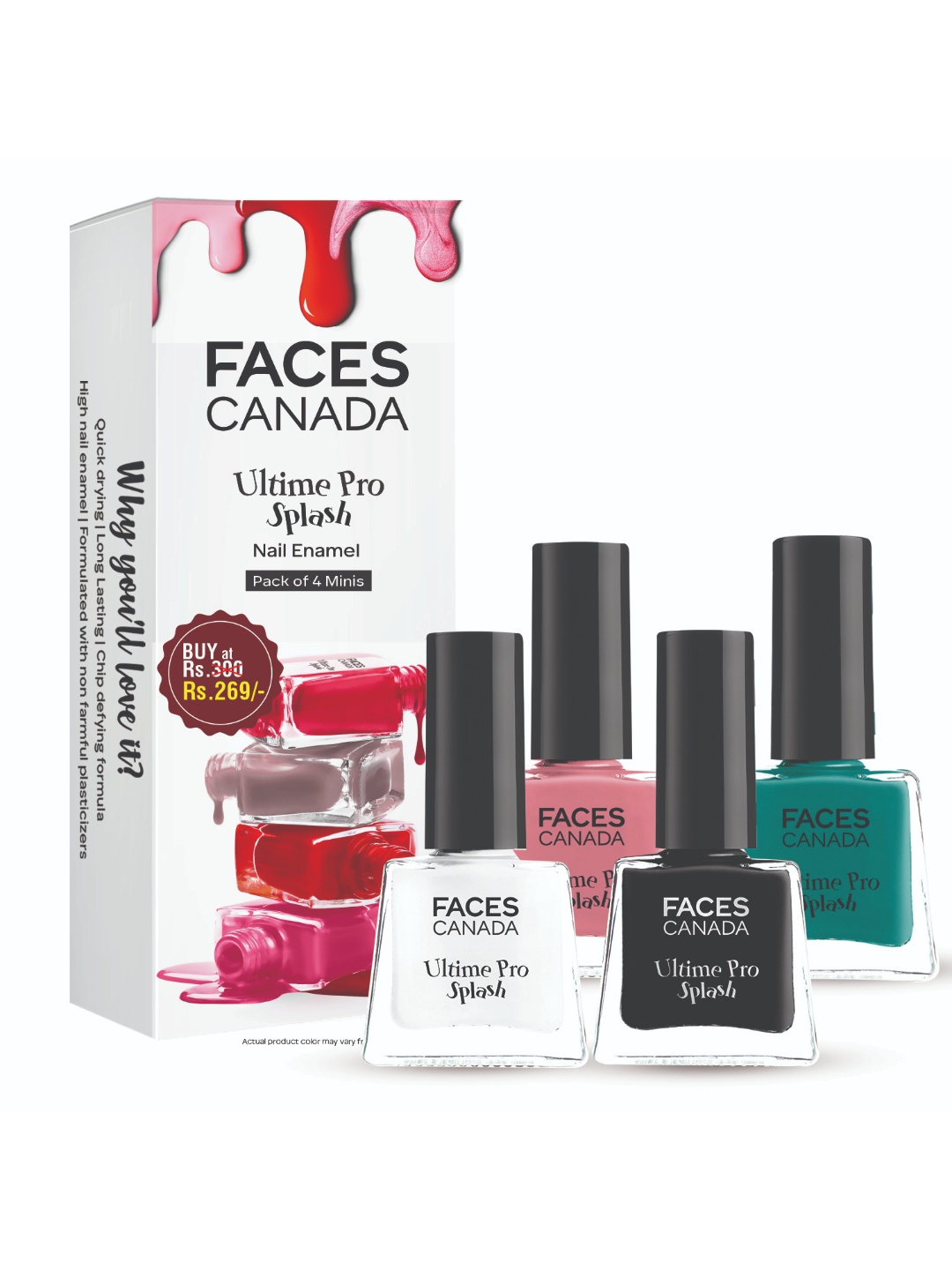 FACES CANADA Set of 4 Ultime Pro Splash Long Lasting Mini Nail Enamels - 5 ml Each, Green
FACES CANADA Set of 4 Ultime Pro Splash Long Lasting Mini Nail Enamels - 5 ml Each, Green