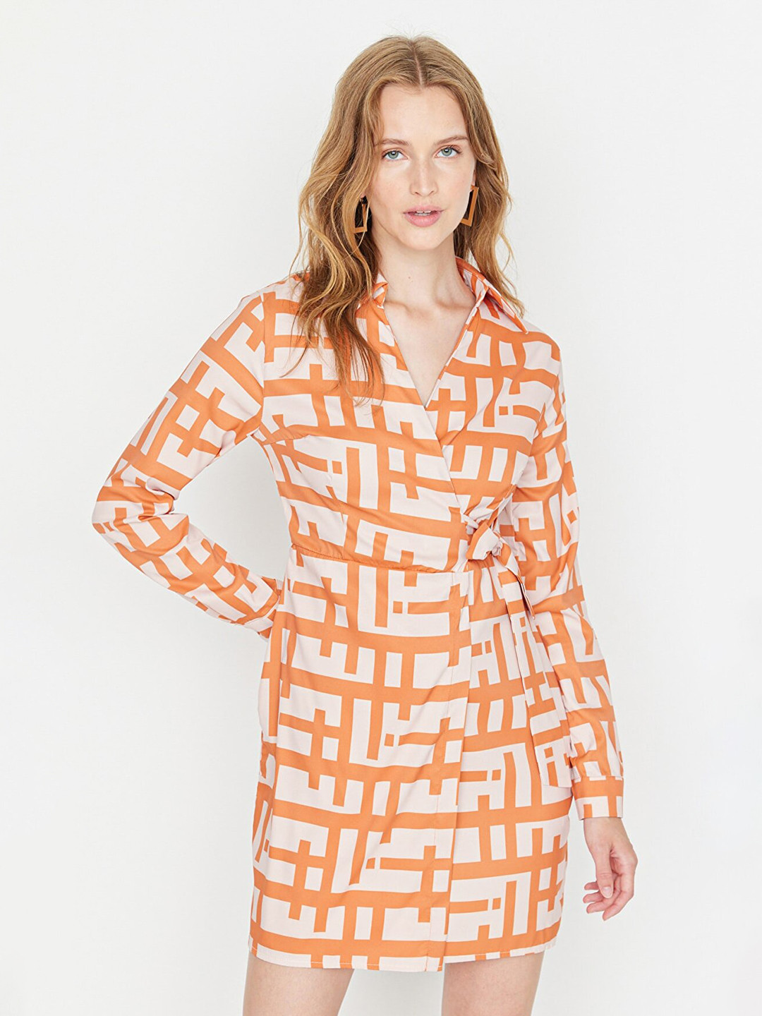 Trendyol Shirt Collar Wrap Dress, Orange 
Trendyol Shirt Collar Wrap Dress, Orange