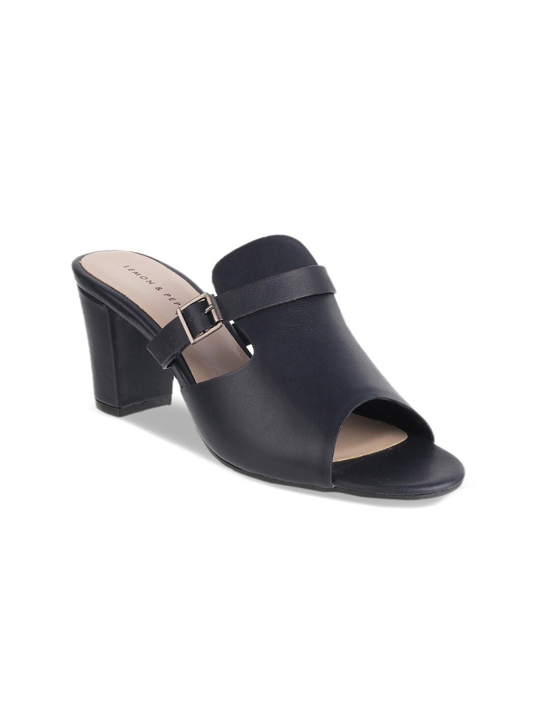LEMON & PEPPER Women Peep Toes Block Mules, Blue