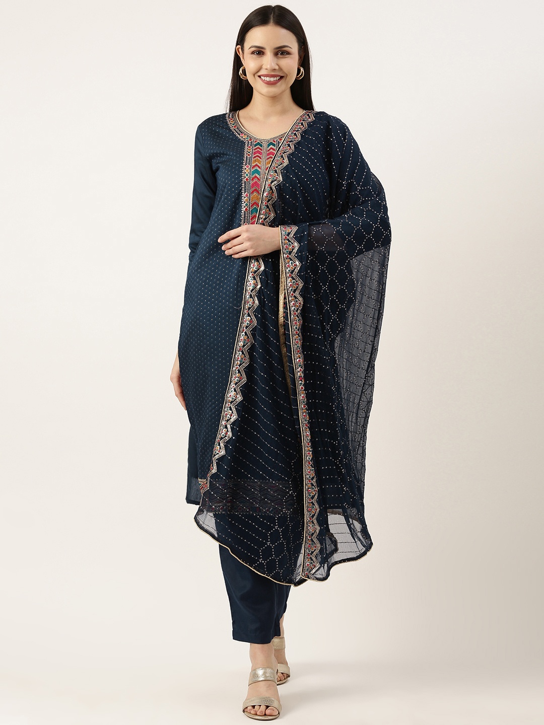 SWAGG INDIA Women Ethnic Motifs Embroidered Sequinned Kurta With Trousers & Dupatta, Navy blue
SWAGG INDIA Women Ethnic Motifs Embroidered Sequinned Kurta With Trousers & Dupatta, Navy blue