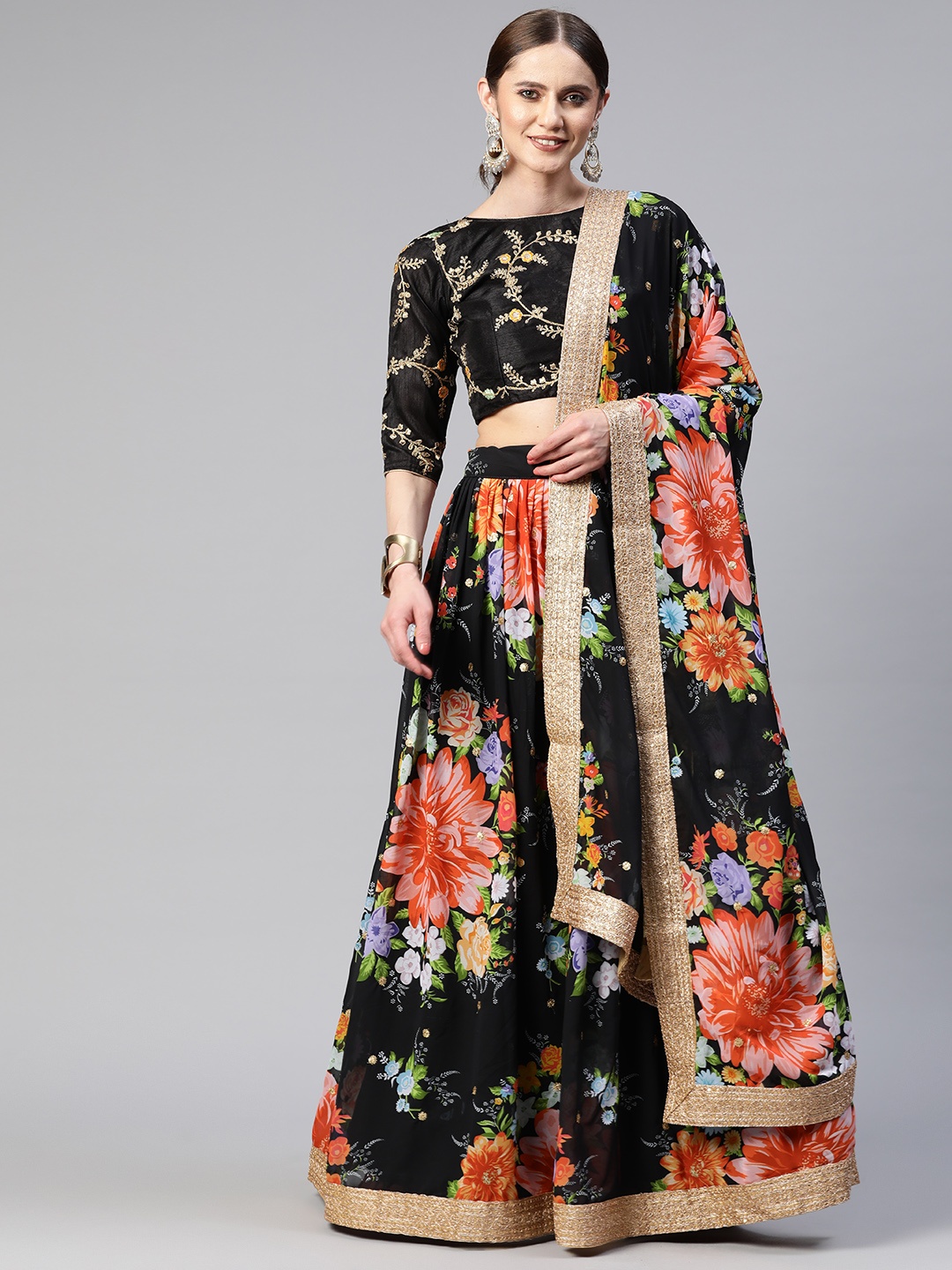 SHUBHVASTRA Embroidered Semi-Stitched Lehenga & Unstitched Blouse With Dupatta, Black
SHUBHVASTRA Embroidered Semi-Stitched Lehenga & Unstitched Blouse With Dupatta, Black