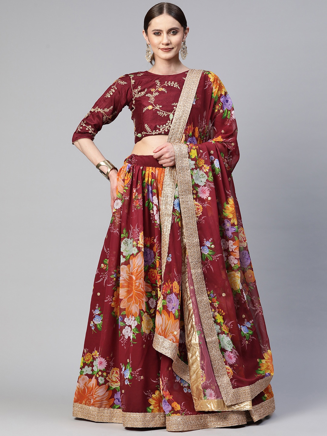 SHUBHVASTRA Embroidered Semi-Stitched Lehenga & Unstitched Blouse With Dupatta, Maroon
SHUBHVASTRA Embroidered Semi-Stitched Lehenga & Unstitched Blouse With Dupatta, Maroon