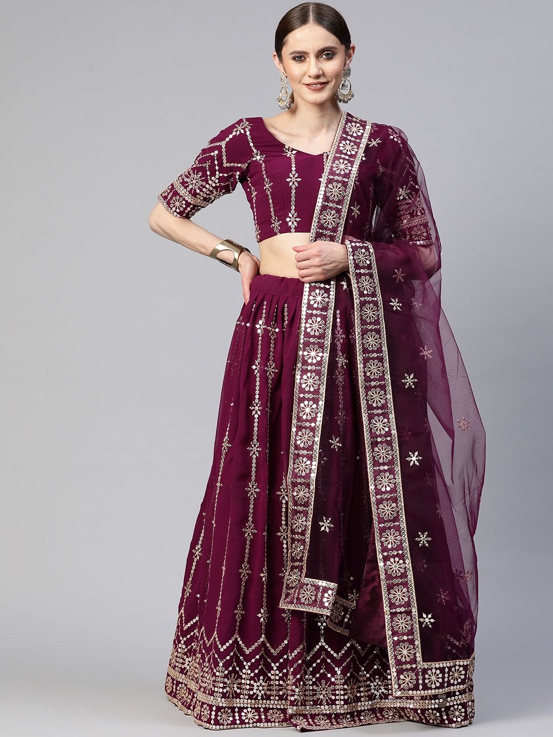 SHUBHVASTRA Embroidered Semi-Stitched Lehenga & Unstitched Blouse With Dupatta, Purple
SHUBHVASTRA Embroidered Semi-Stitched Lehenga & Unstitched Blouse With Dupatta, Purple