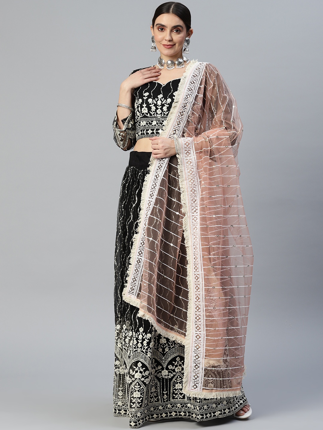 SHUBHVASTRA Embroidered Semi-Stitched Lehenga & Unstitched Blouse With Dupatta, Black
SHUBHVASTRA Embroidered Semi-Stitched Lehenga & Unstitched Blouse With Dupatta, Black