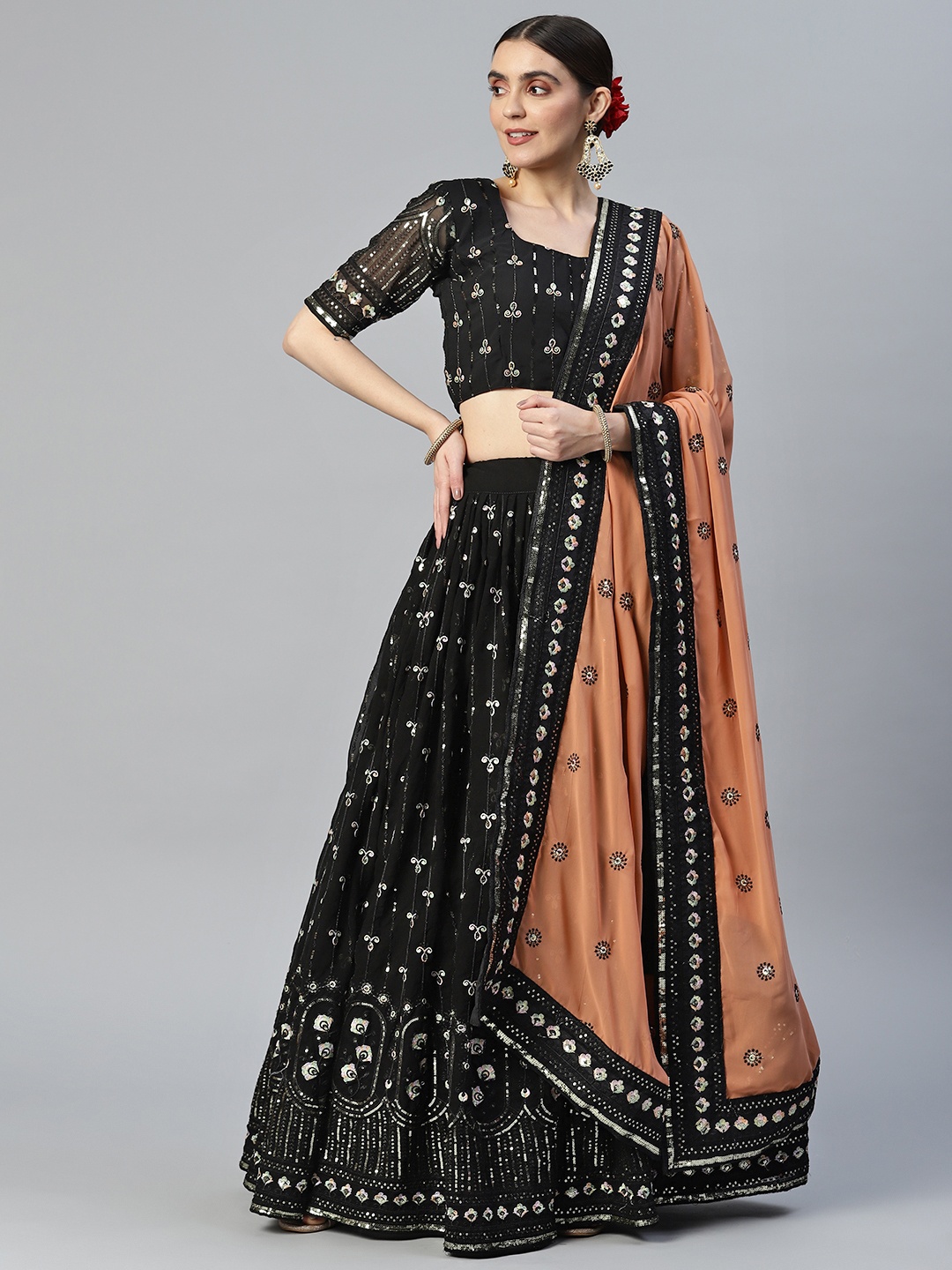 SHUBHVASTRA Embellished Semi-Stitched Lehenga & Unstitched Blouse With Dupatta, Black
SHUBHVASTRA Embellished Semi-Stitched Lehenga & Unstitched Blouse With Dupatta, Black