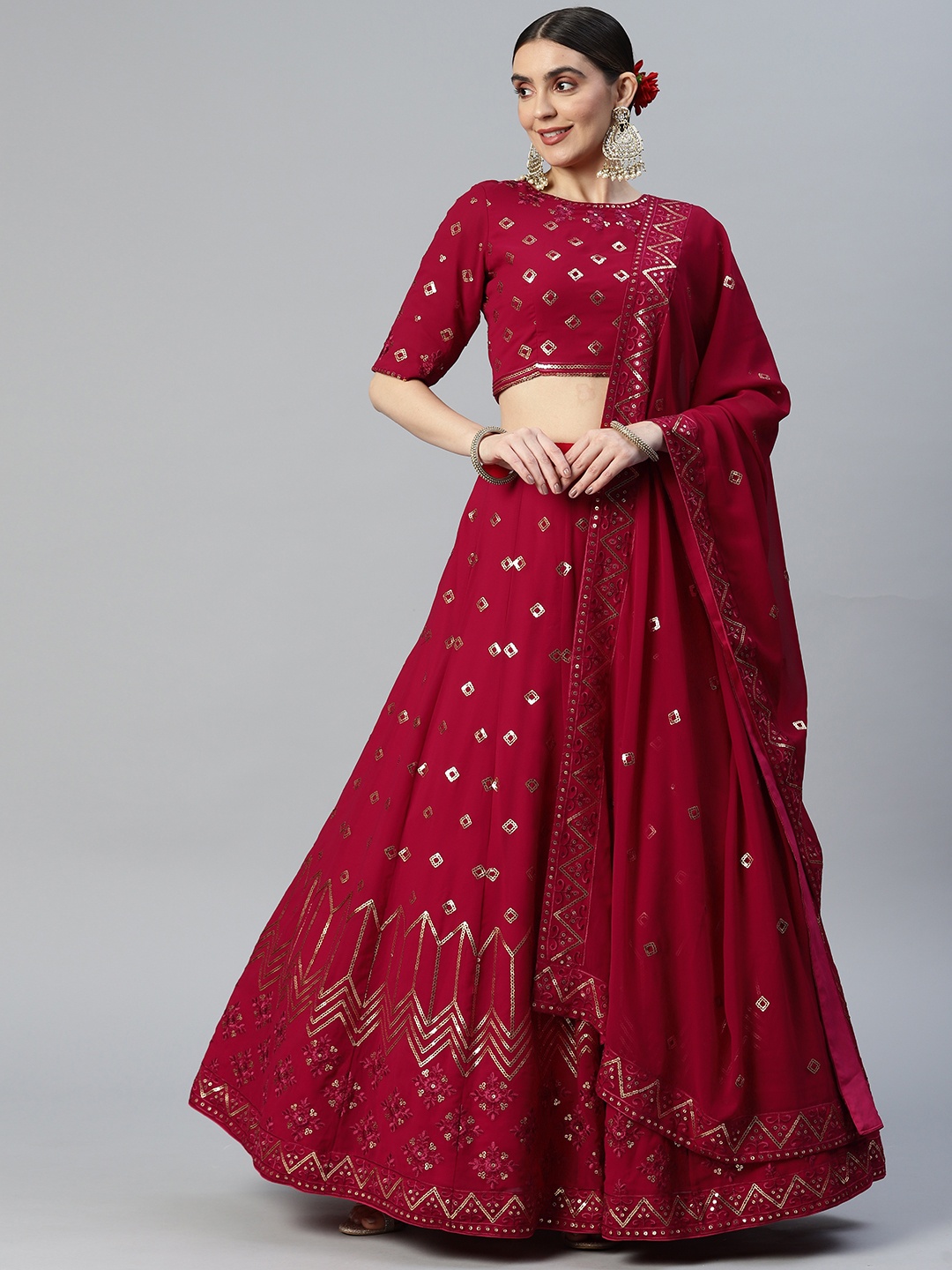 SHUBHVASTRA Embellished Semi-Stitched Lehenga & Unstitched Blouse With Dupatta, Maroon
SHUBHVASTRA Embellished Semi-Stitched Lehenga & Unstitched Blouse With Dupatta, Maroon