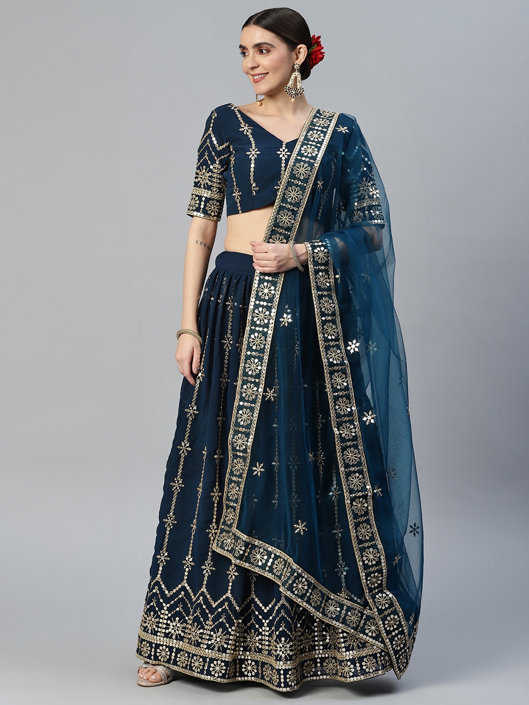 SHUBHVASTRA Embroidered Semi-Stitched Lehenga & Unstitched Blouse With Dupatta, Teal
SHUBHVASTRA Embroidered Semi-Stitched Lehenga & Unstitched Blouse With Dupatta, Teal