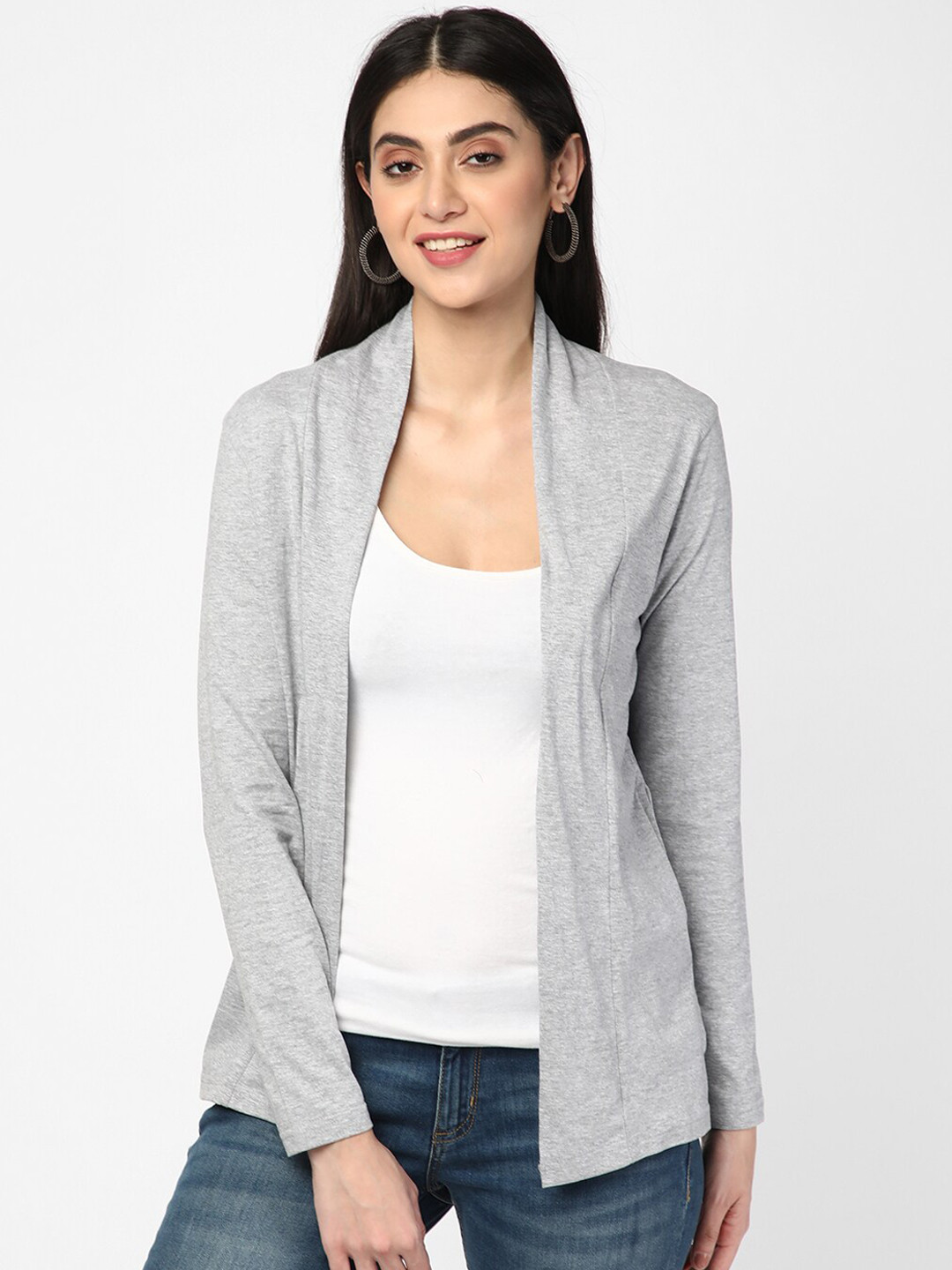 R&B Women Solid Cotton Longline Open Front Shrug, Grey
R&B Women Solid Cotton Longline Open Front Shrug, Grey