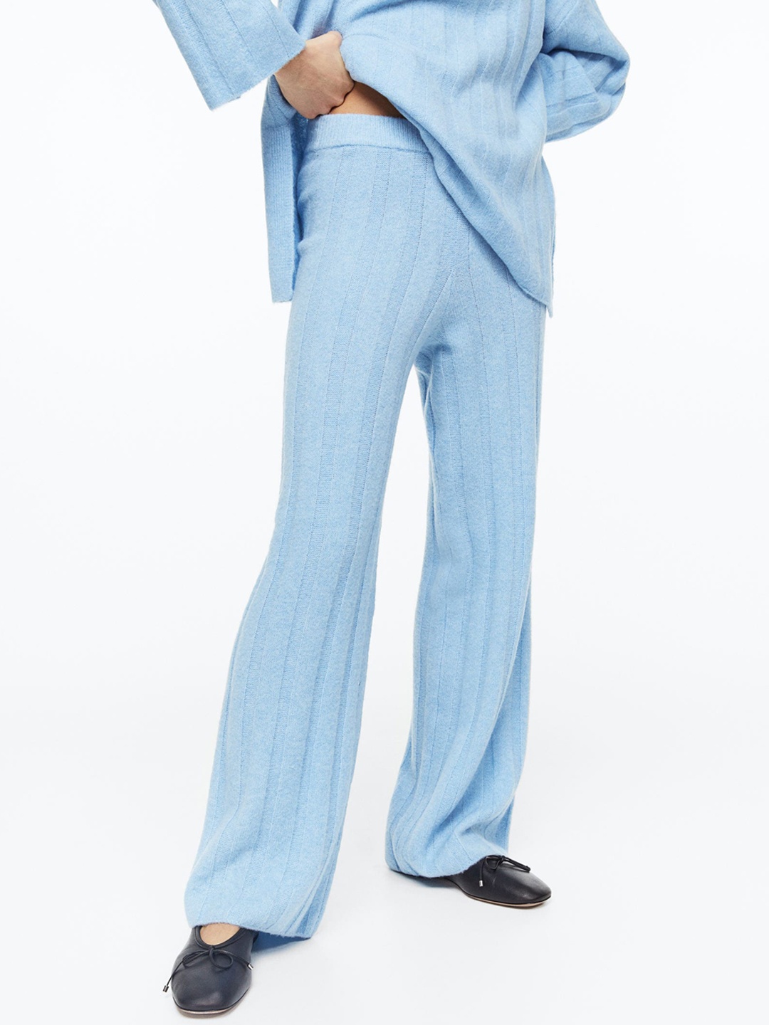 H&M Women Rib-Knit Trousers, Blue