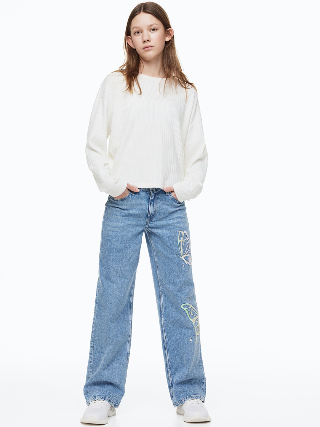 H&M Girls Wide Leg Low Jeans, Blue