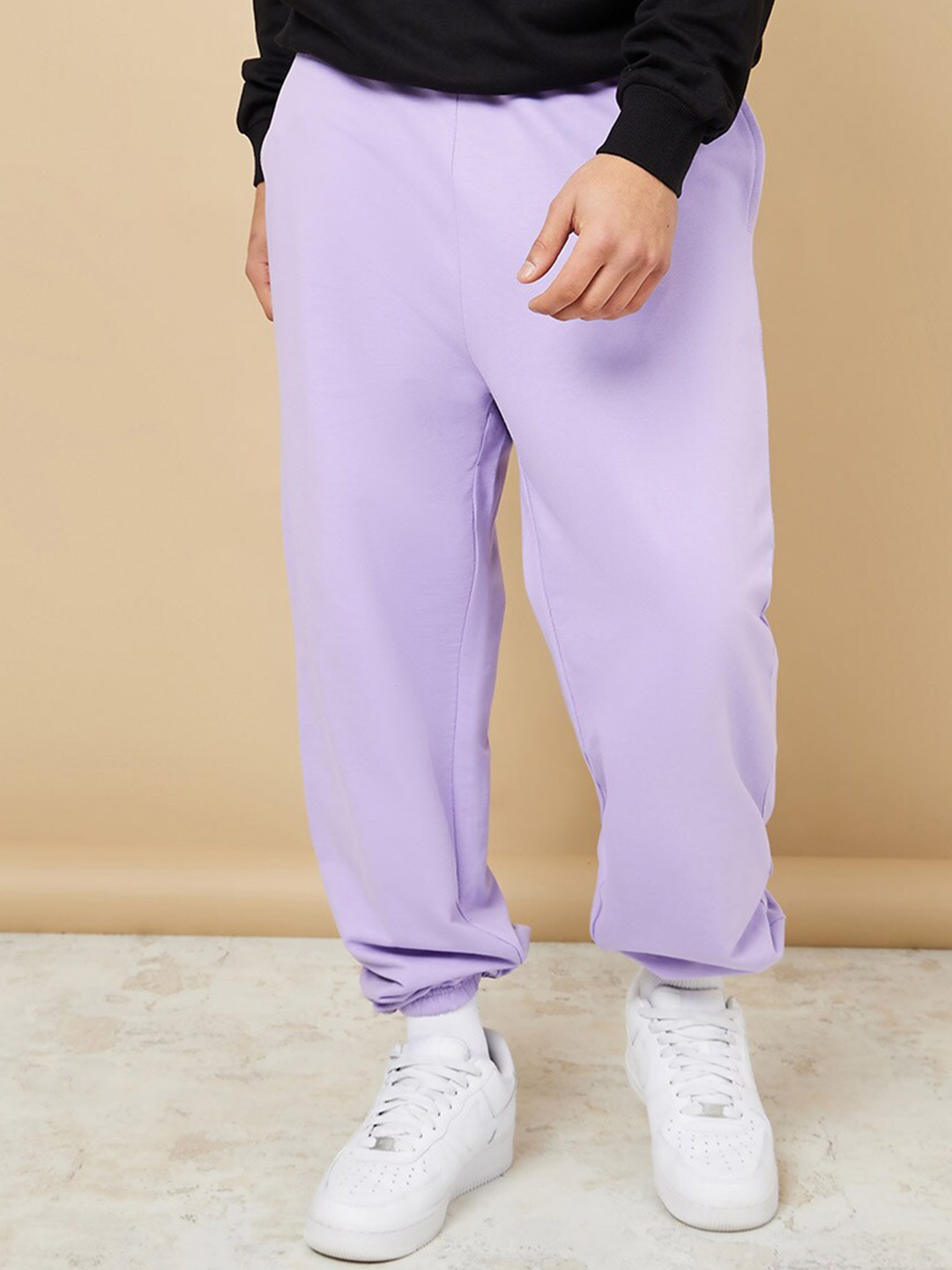 Styli Men Relaxed Fit Cotton Joggers, Purple