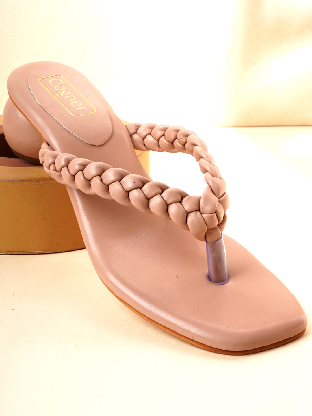 Cogner Women Square Toe Block Heels, Beige