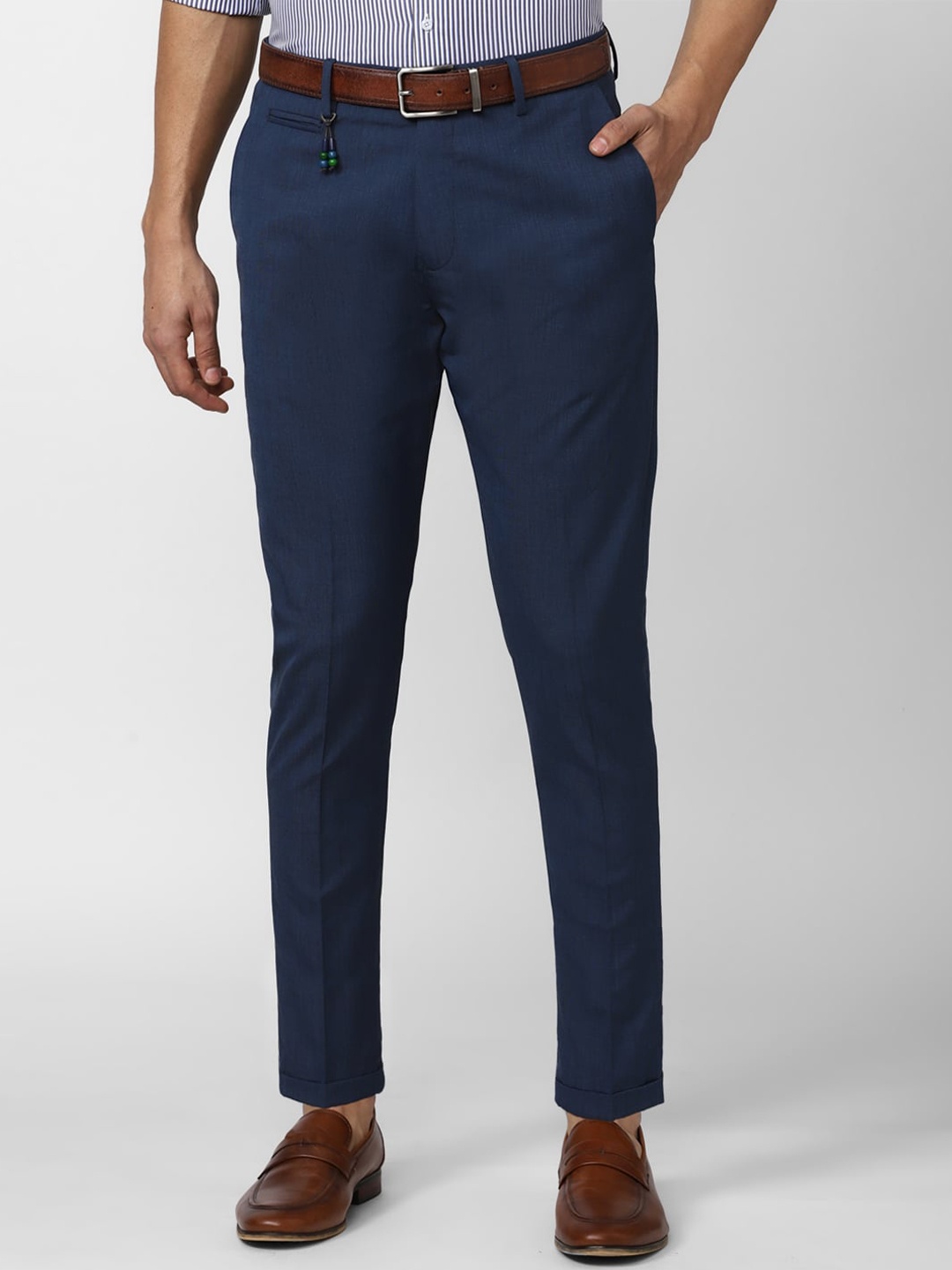 Peter England Casuals Men Slim Fit Trousers, Navy blue