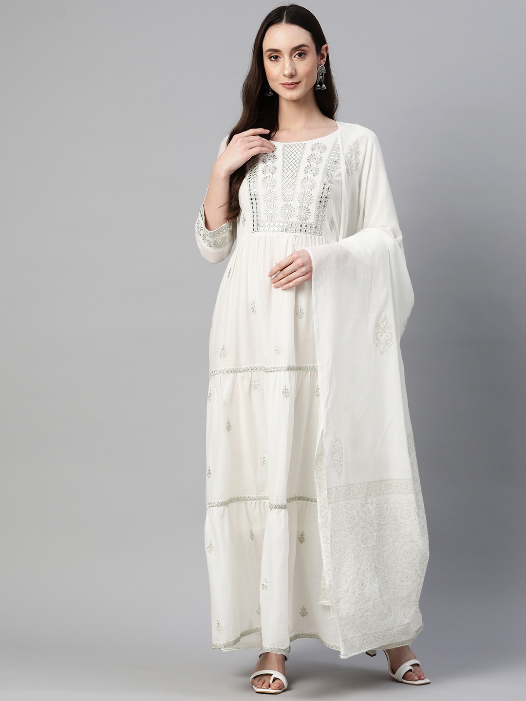Readiprint Fashions Floral Ethnic Maxi Ethnic Dress, White