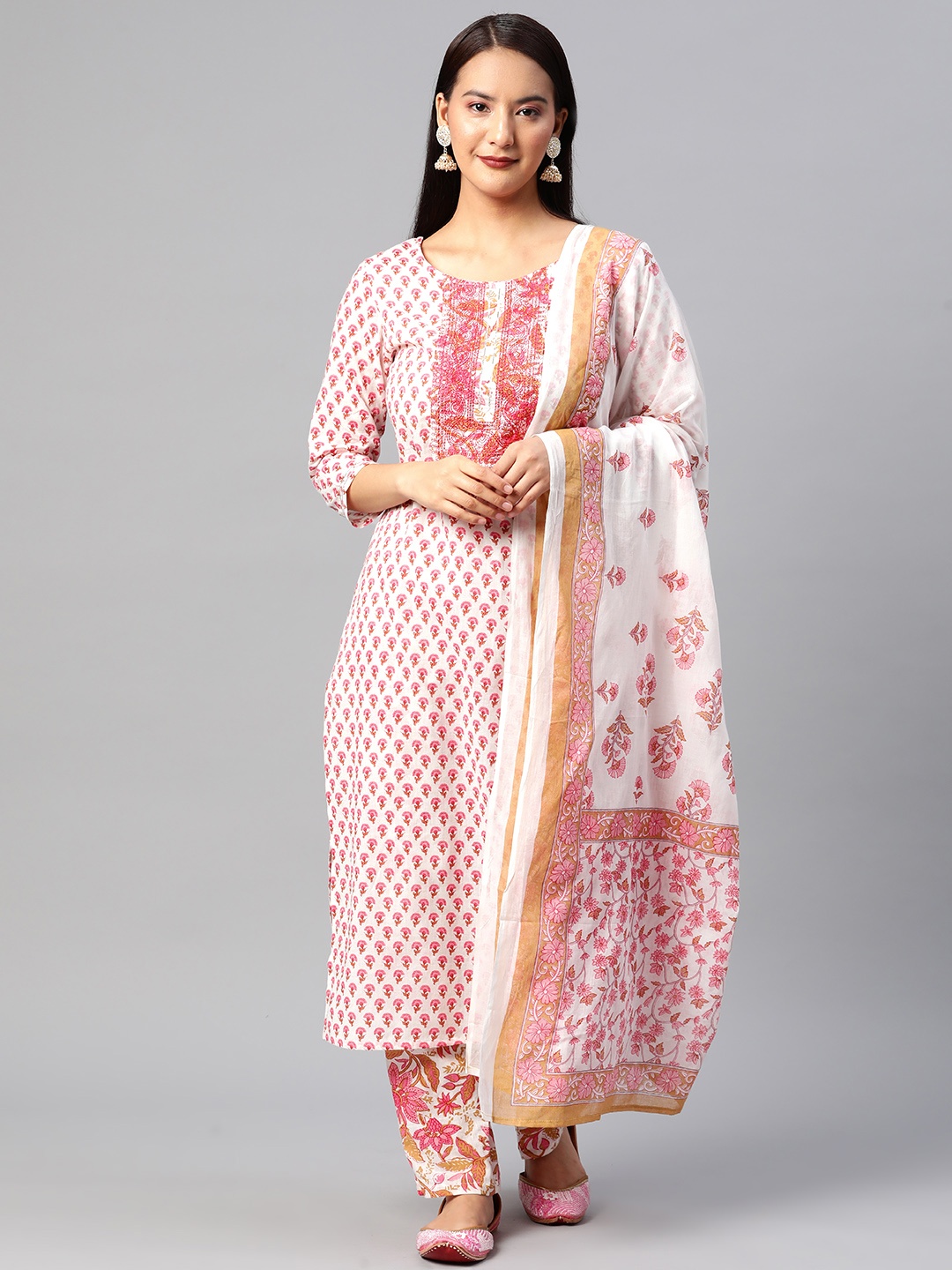 Readiprint Fashions Floral Printed Sequinned Pure Cotton Kurta with Palazzos & Dupatta, White
Readiprint Fashions Floral Printed Sequinned Pure Cotton Kurta with Palazzos & Dupatta, White
