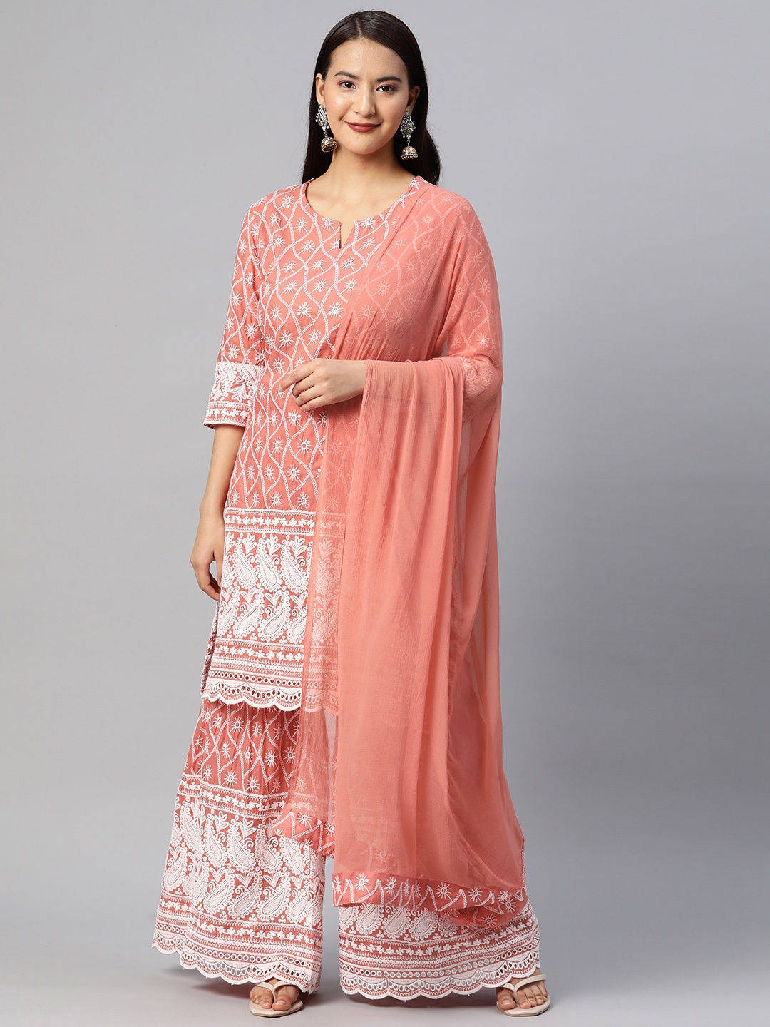 Readiprint Fashions Floral Embroidered Sequinned Pure Cotton Kurta with Sharara & Dupatta, Peach
Readiprint Fashions Floral Embroidered Sequinned Pure Cotton Kurta with Sharara & Dupatta, Peach