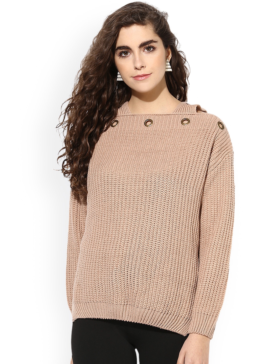 Kazo Women Beige Patterned Pullover